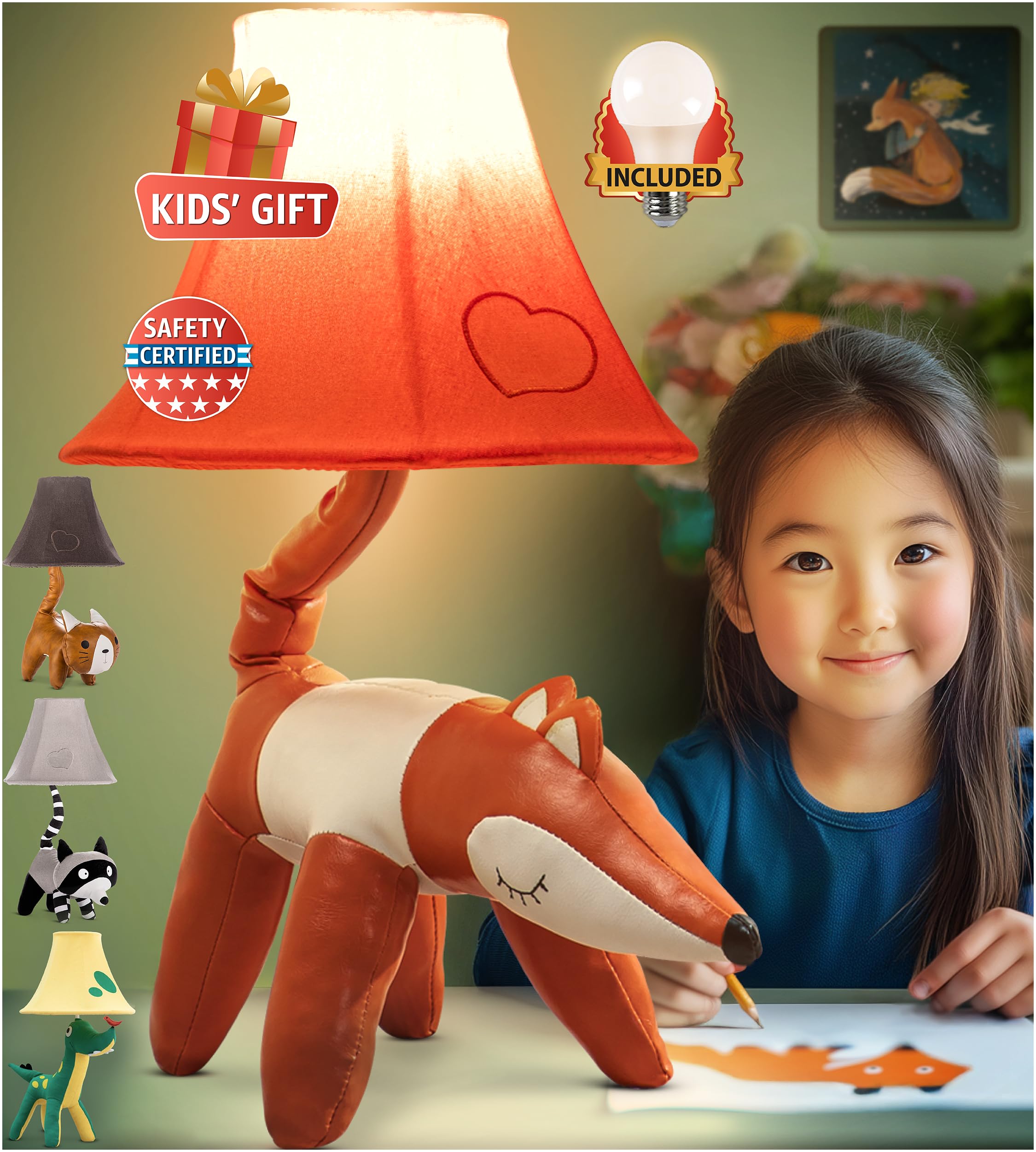 Fox Kids Lamp For Girls Bedroom - 20  Animal Lamp For Kids Room - Cute Christmas Gifts  Birthday Gifts For All Ages: Toddler Boys  Children  Grandkids 3 4 5 And Up Years Old  Sister Brother  Sibling