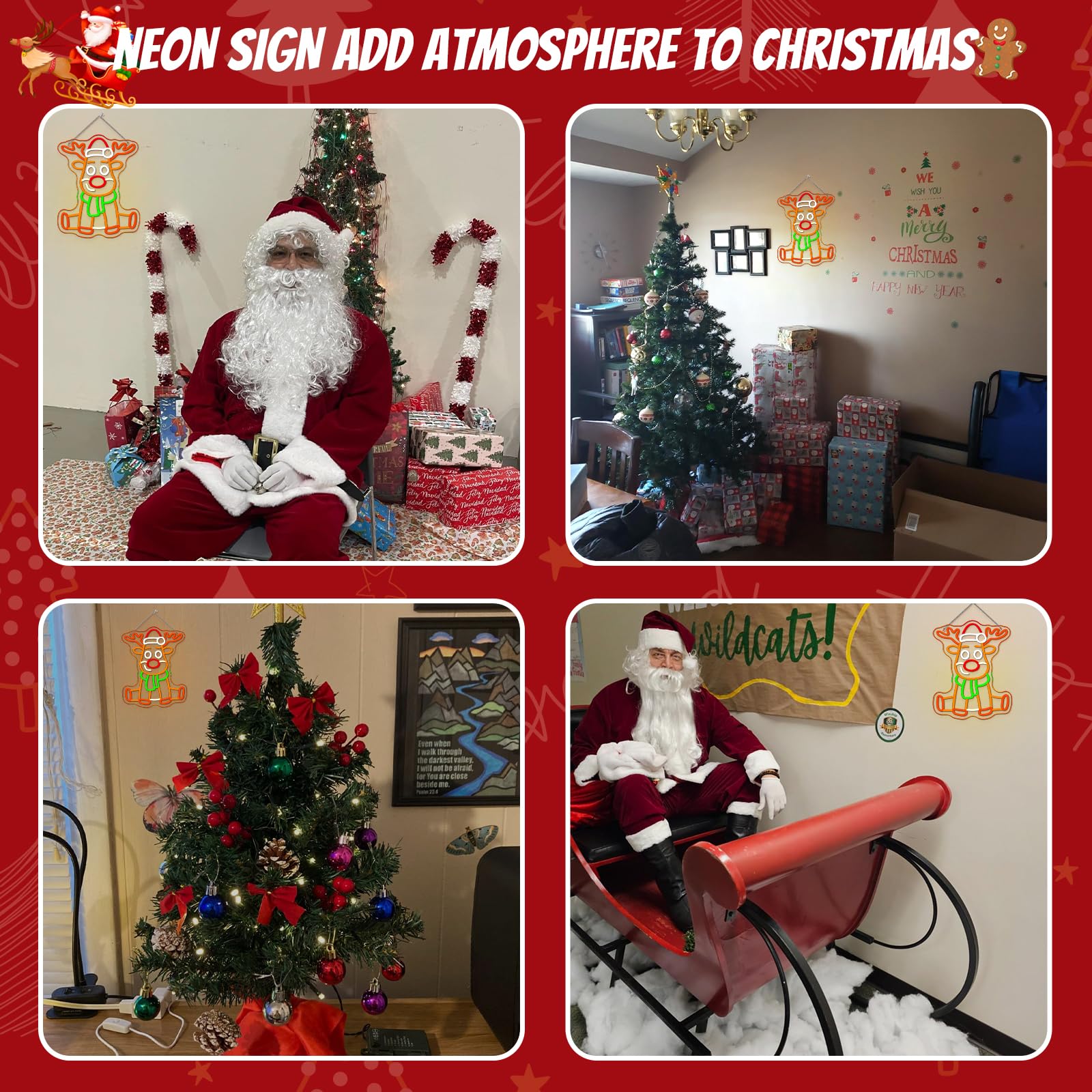 Dreamfort Christmas Deer Neon Sign Festive Led Wall Decor For Holiday Home Decor  Christmas Party & Winter Festival  Usb Powered Adjustable Brightness  Elegant Reindeer Design