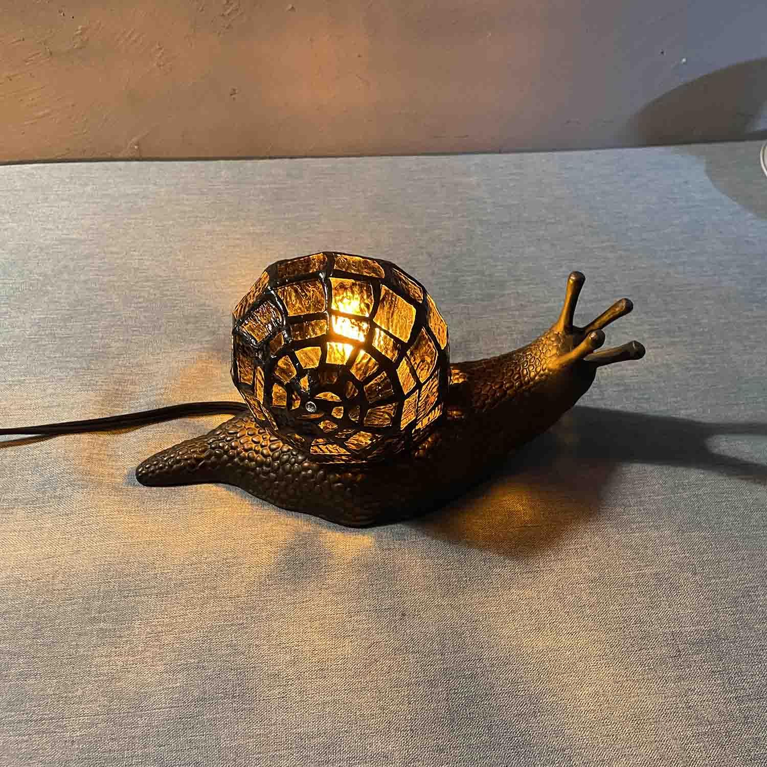 Bieye L10980 Land Snail Tiffany Style Stained Glass Accent Table Lamp For Home Decor (Amber, 10'' D X 5'' W X 5'' H)