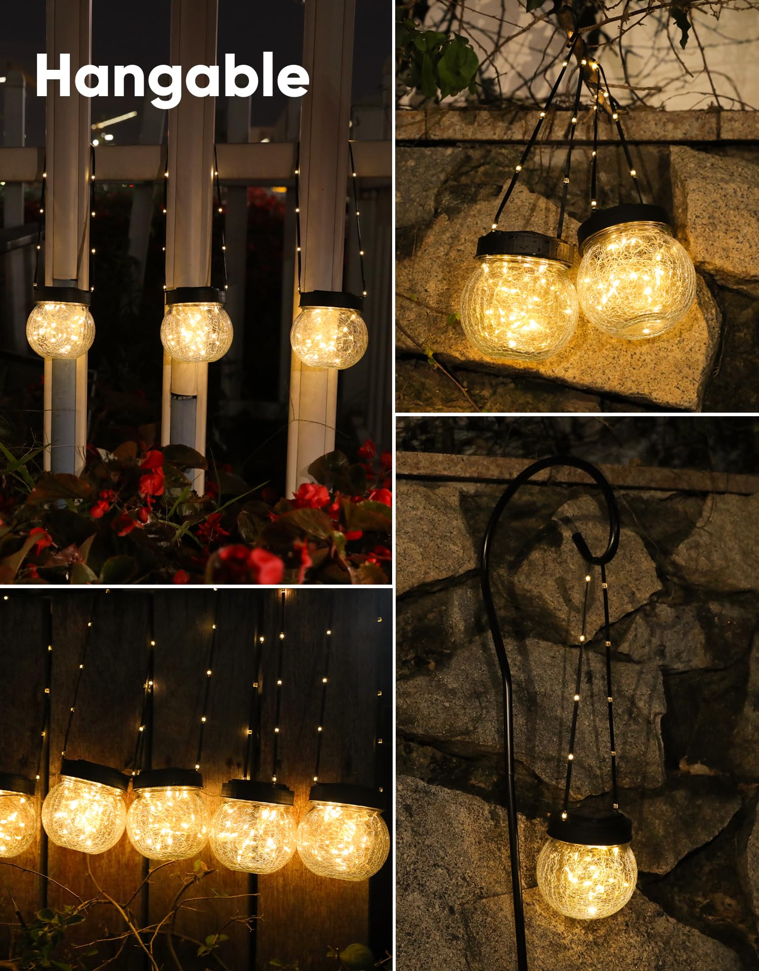 PARTPHONER Solar Lanterns 18-Pack,  ed Glass, Waterproof, Warm White Light, Model PASO052ABI, Outdoor Hanging Lights