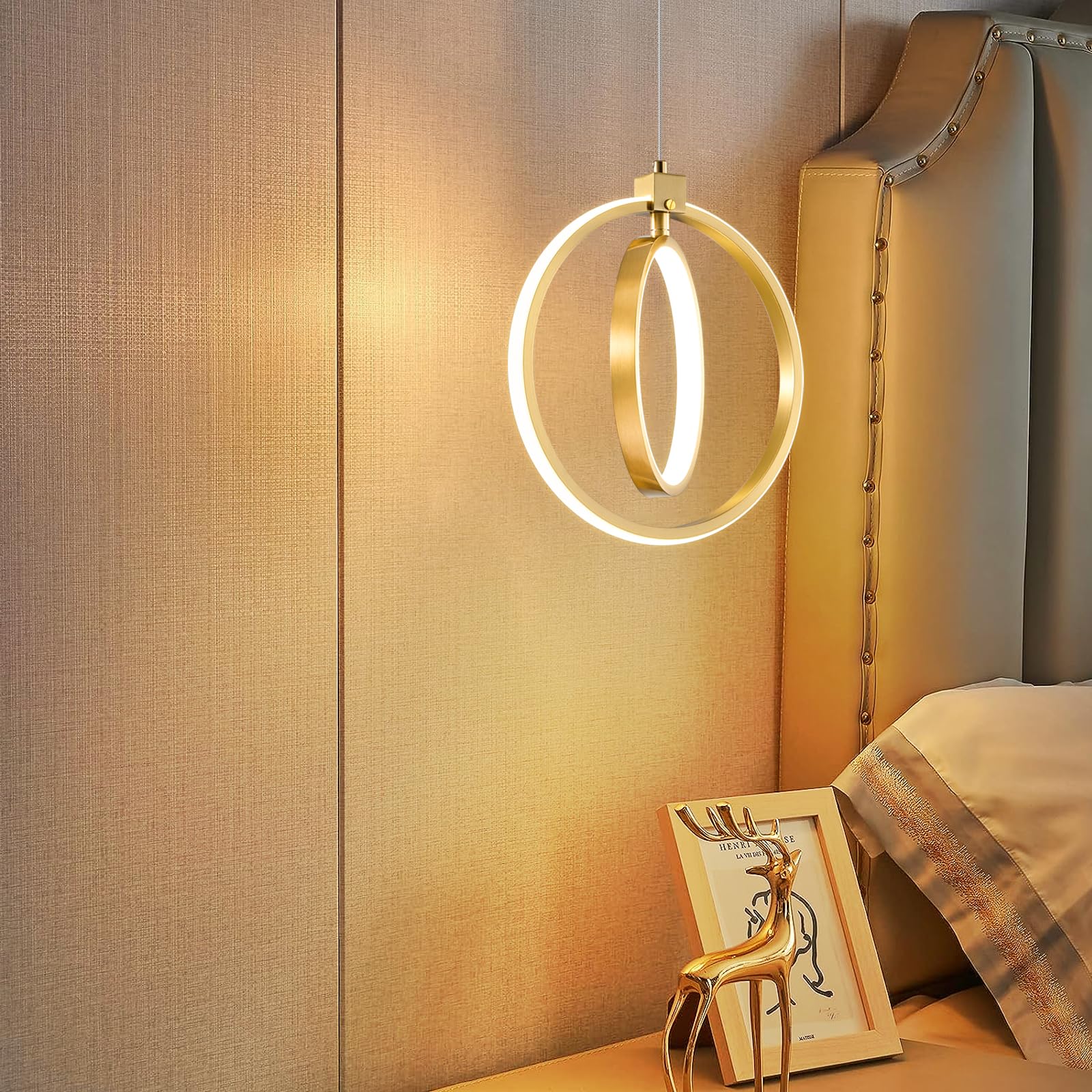 BNHHLZ Modern LED Chandelier, Gold Ring Pendant Light, 4000K Dimmable, Height Adjustable, Round 3-Pack for Dining Room, Kitchen, Bedroom