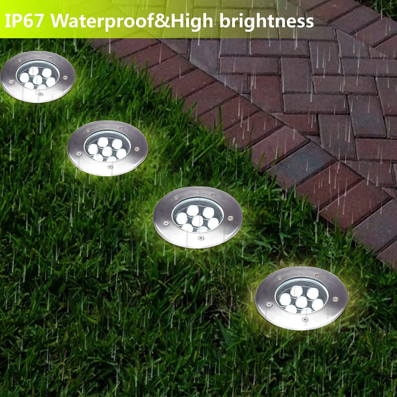 GOCuces Outdoor In-Ground Well Lights, 7W Waterproof Landscape Lighting, 6500K High Brightness, Pack of 4, White, Model GC-UD