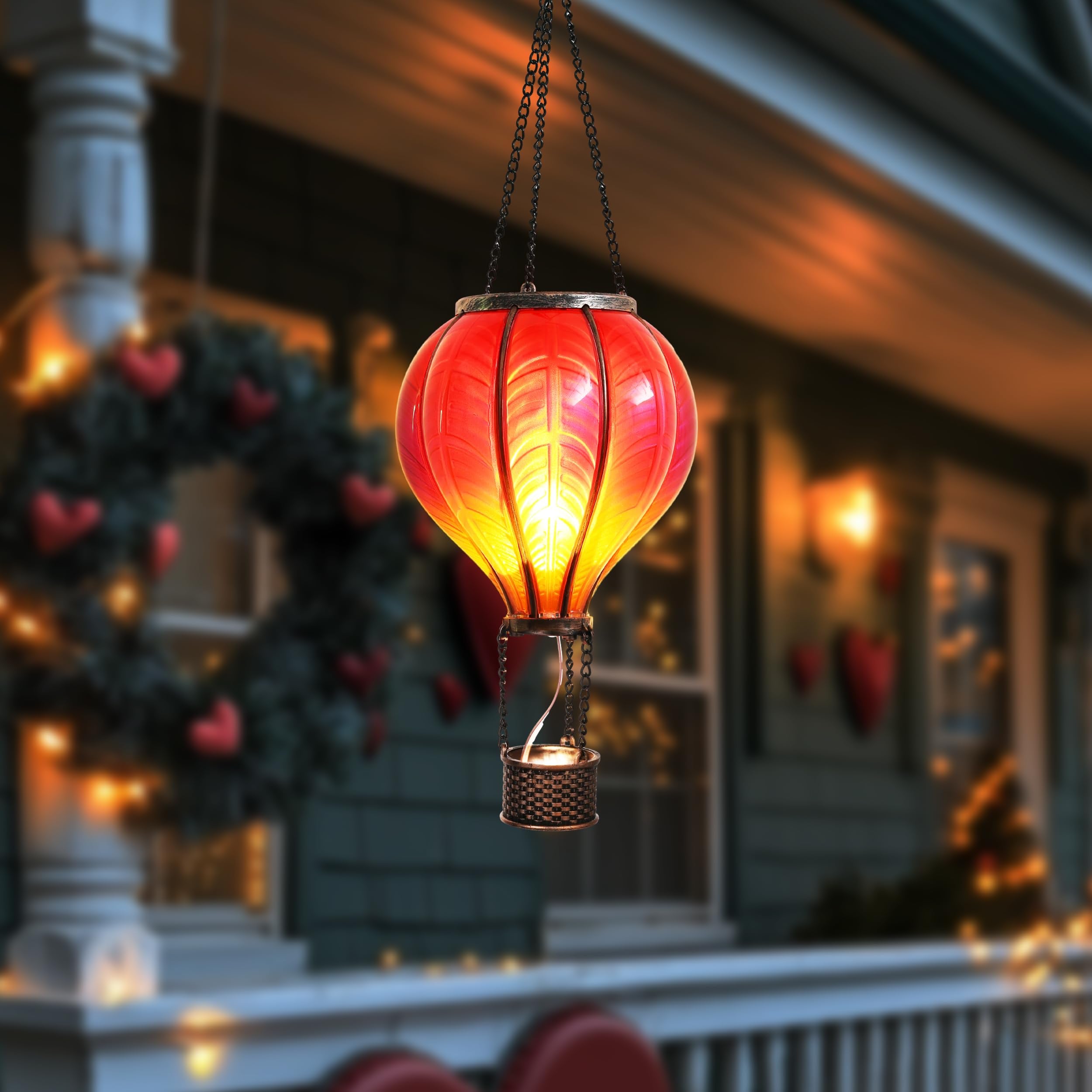 Teresa'S Collections Red Hot Air Balloon Solar Lantern - Flickering Flame Outdoor Decor