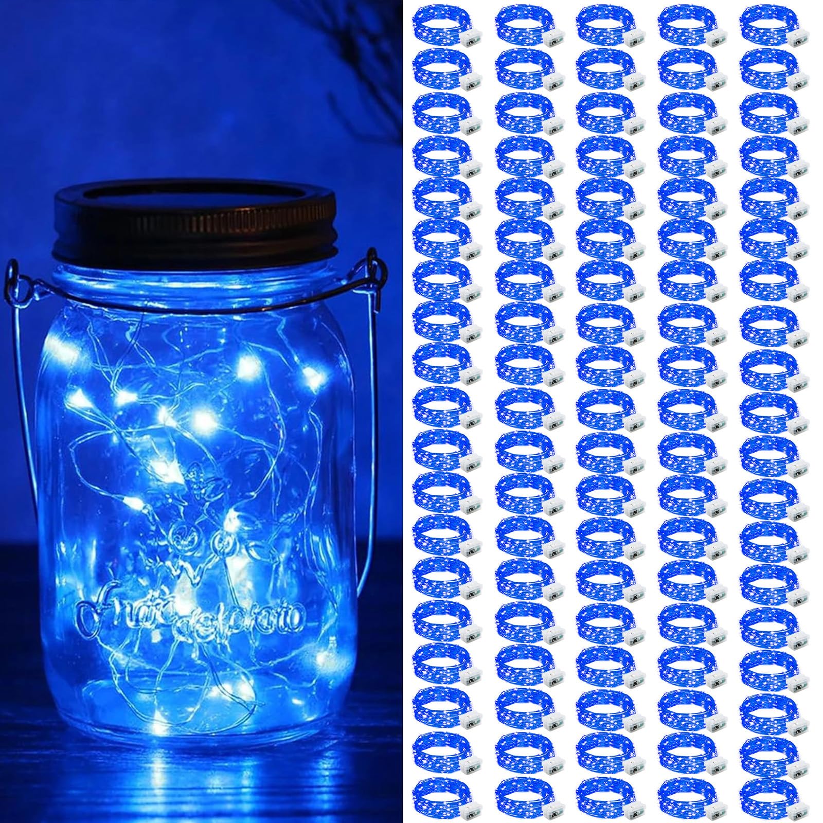 ZGWJ 100 Pack Fairy Lights Battery Operated  7ft 20 Mini LED Fairy String Lights Silver Wire 3 Modes for DIY  Parties  Wedding  Bedroom  Halloween Christmas Decoration Blue