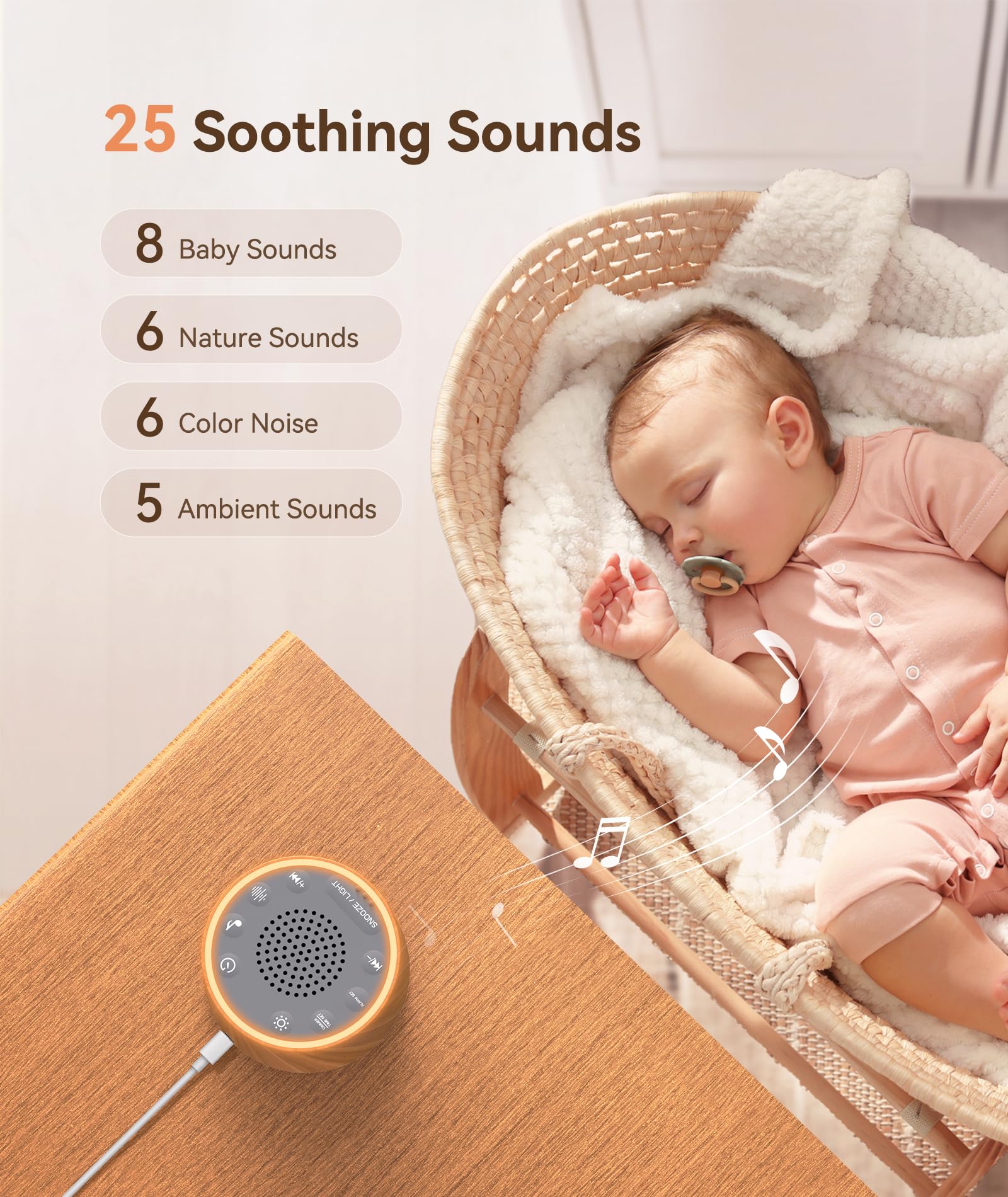 Dreamegg Baby Sound Machine With Nursery Lamp  25 Soothing Sounds  Alarm Clock  Dimmable Night Light  White Noise Machine For Sleep Sound Machine  Baby Shower Gifts Must Haves  Wood