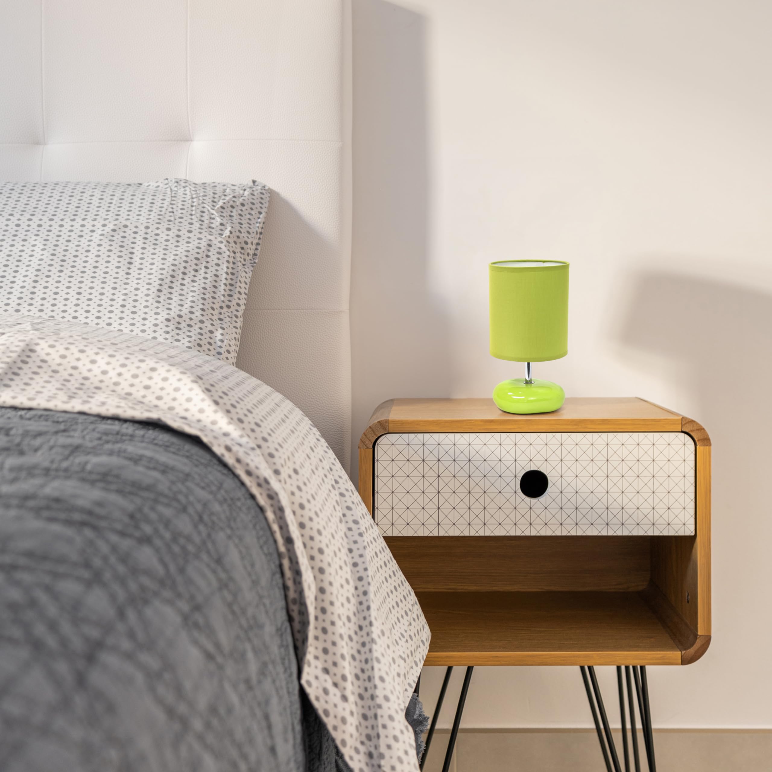 Simple Designs Lt1153-Grn Petite Circle Stone Table Lamp For Bedroom, Kids Room, Office, Living Room, Nursery, Reading Nook, Gre