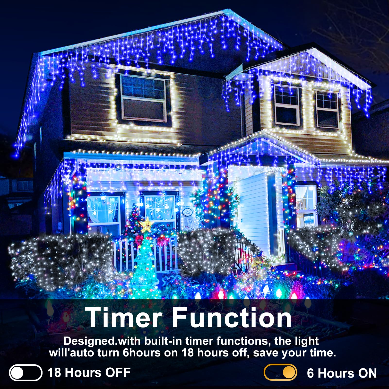 Heceltt Christmas Lights Outdoor, 164FT 1600 LED Blue Ice Lights, 320 Drops, 8 Modes, IP44 Waterproof