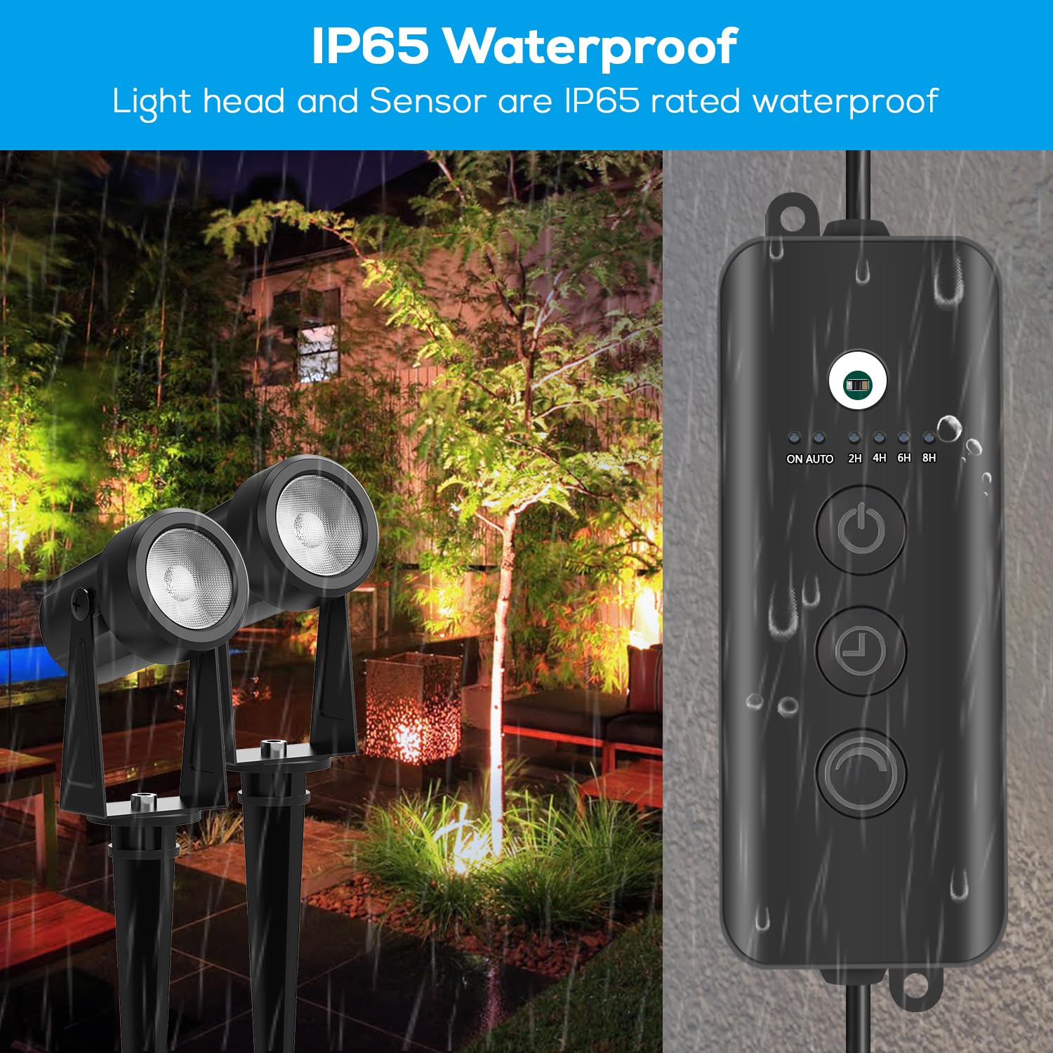 Zyan 4 Pack Outdoor Led Landscape Spotlights With Sensor, Dimmable With Timer, Dusk To Dawn, Ip65 Waterproof & Connectable
