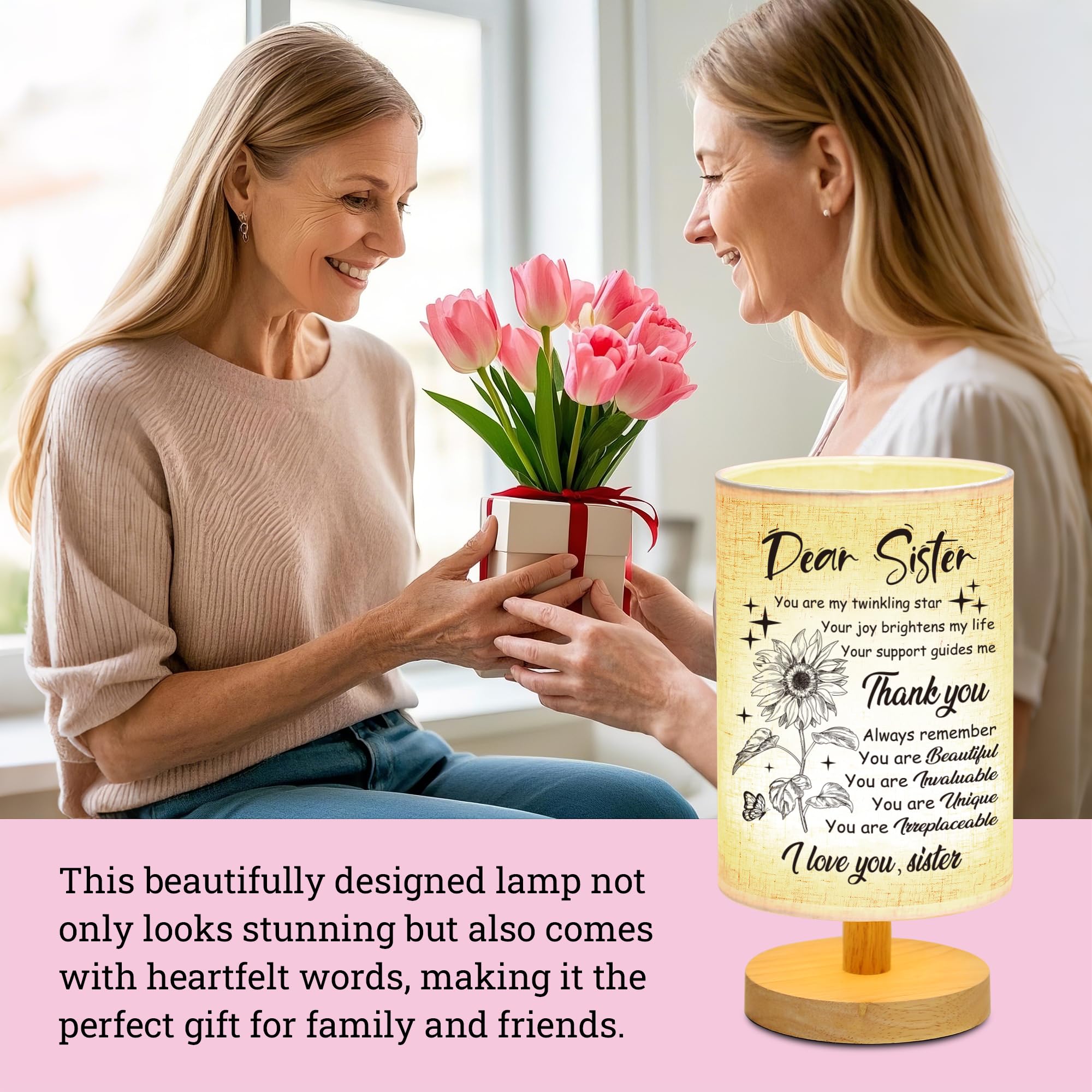 Wsyear Sister Gifts For Women, Mothers Day Birthday Gifts For Sister,Table Lamp With Wooden Stand Anniversary Wedding Present Fo