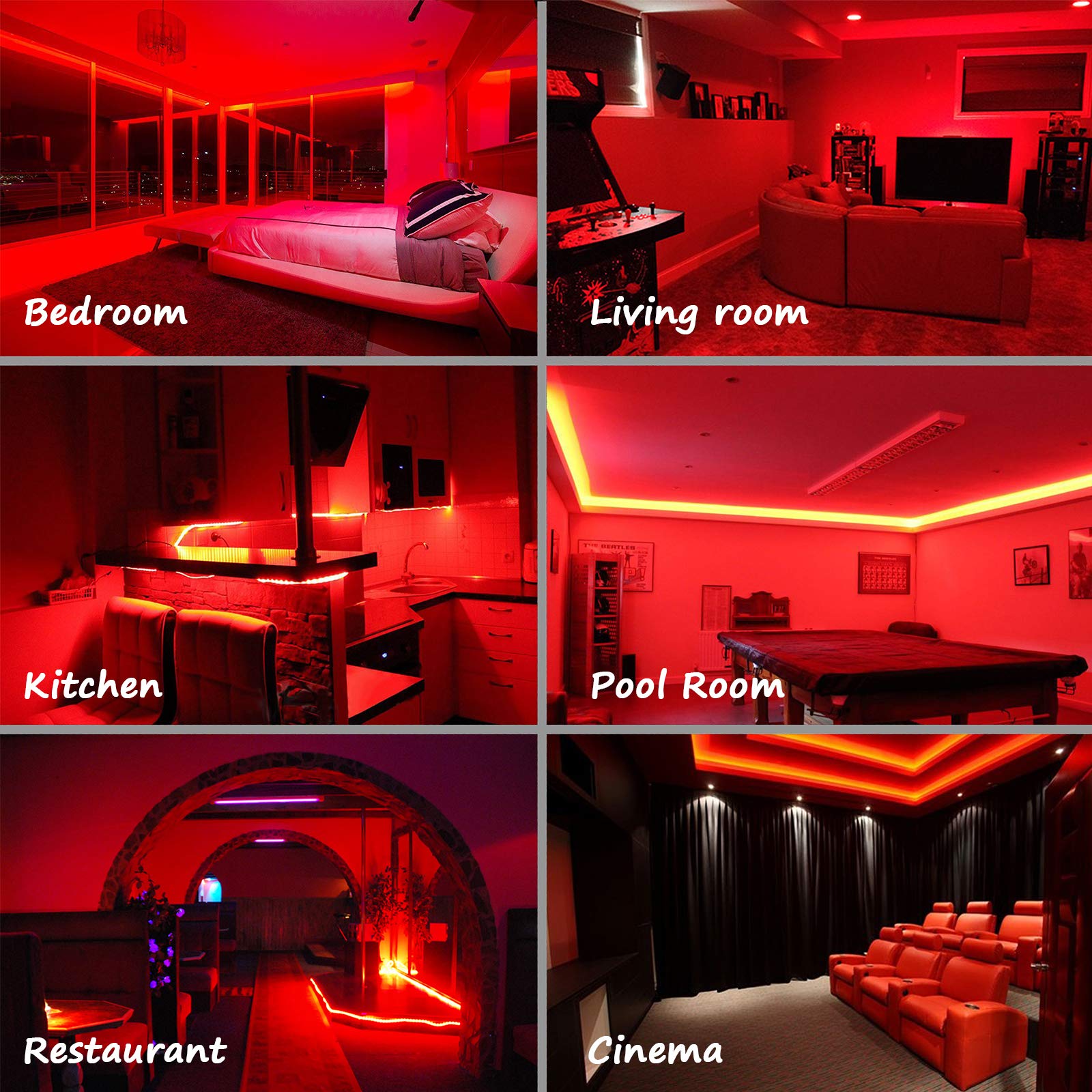 Areful Rope Lights, Waterproof 16ft Connectable Strip Lighting, Red, Indoor Outdoor Mood Lighting for Home, Garden, Party Decor