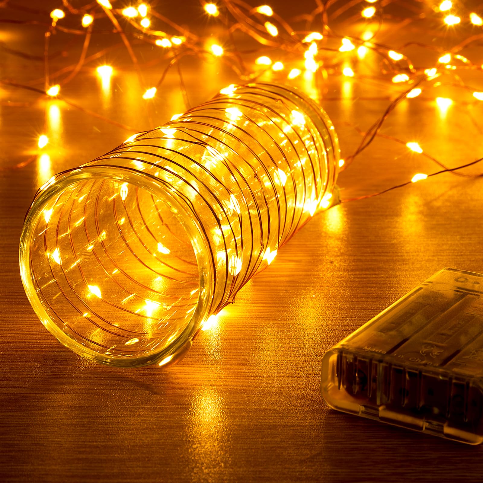 Ariceleo 2 Pack 16.4ft Battery Operated String Lights with Timer, Warm White with Synchronized Twinkle Mode, Fairy Lights Batter