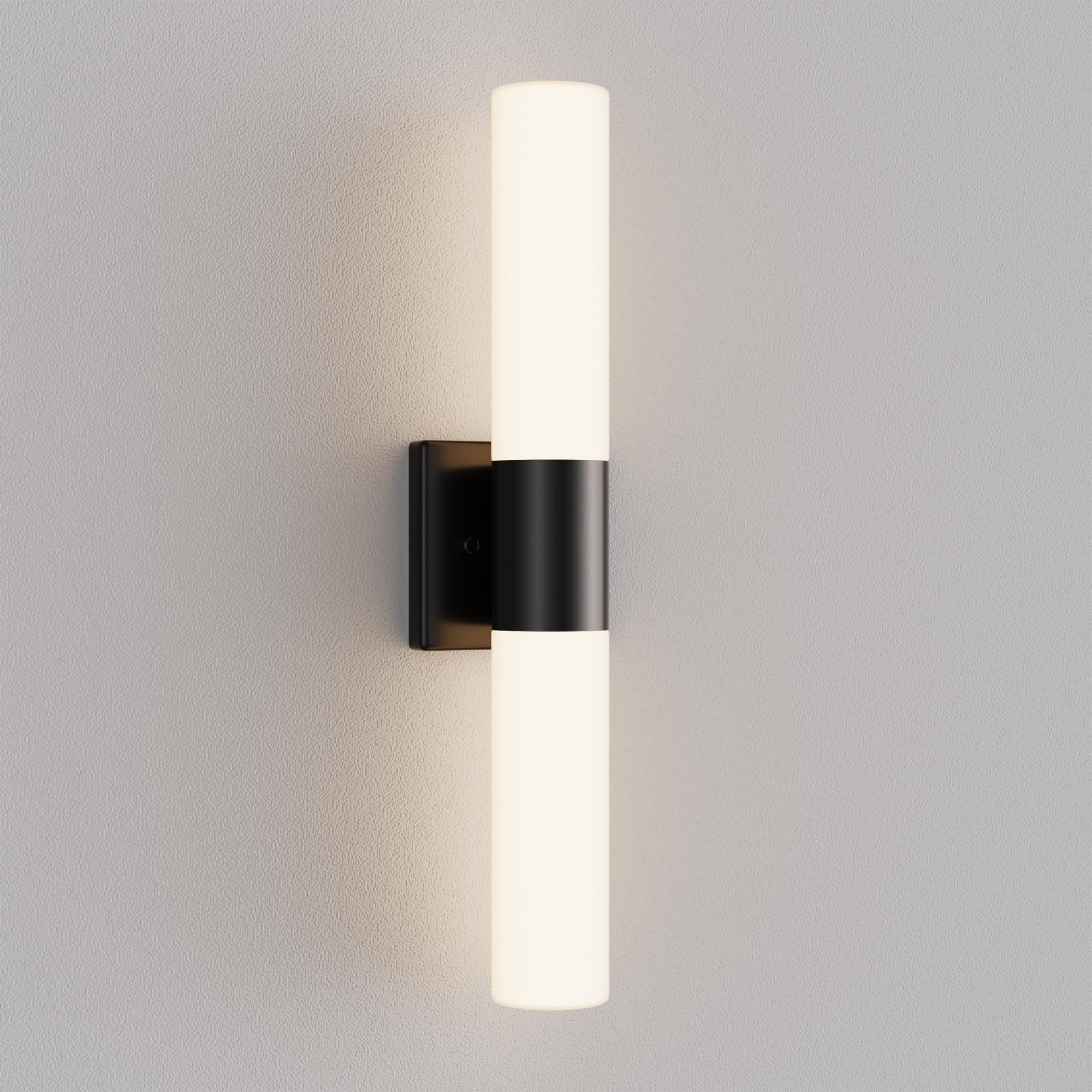 Kalium Bathroom Wall Sconces Set of Two, 21 Inch Modern Vanity Lights, Frosted Glass Shade, Black, Model WL052A-MK
