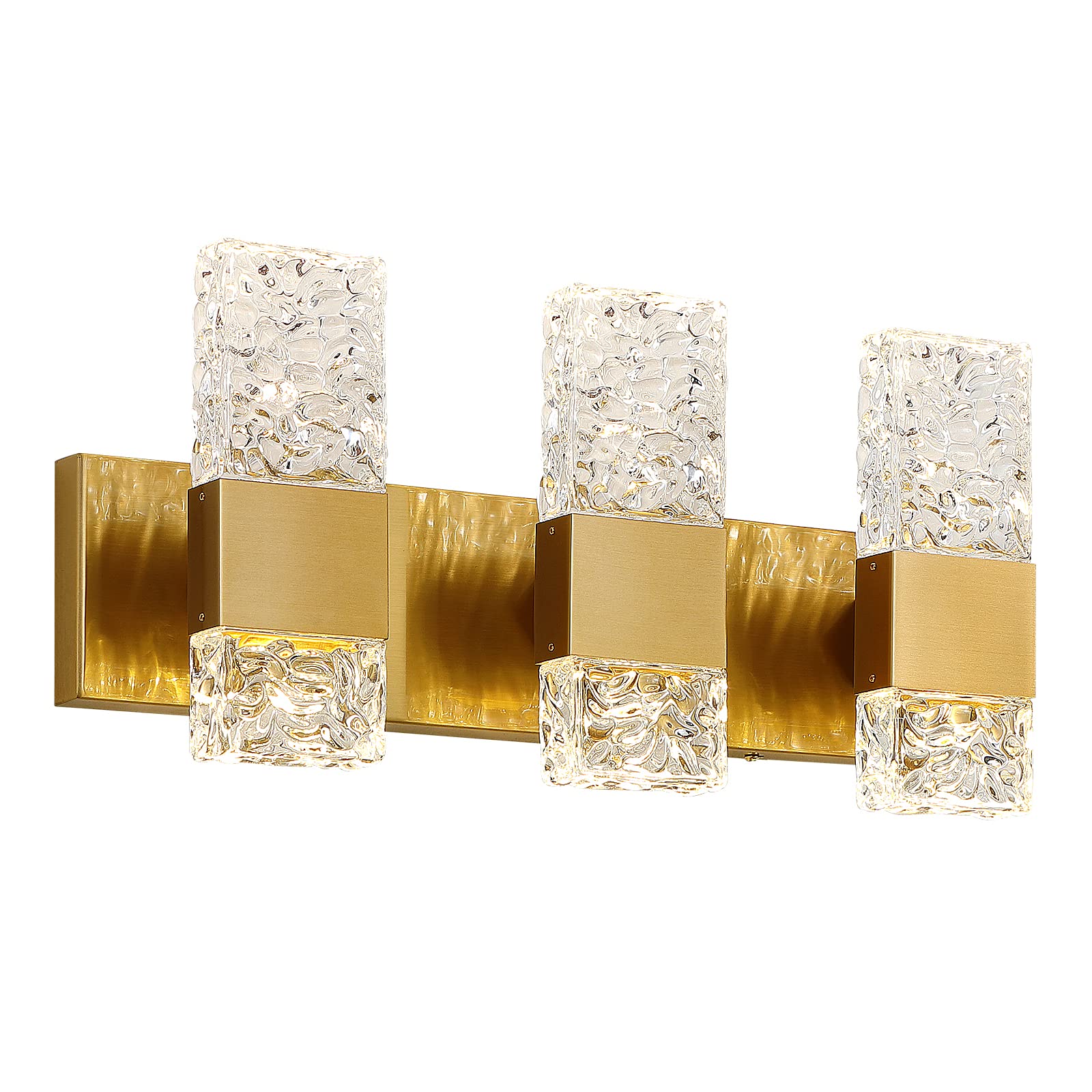 Epinl Gold Bathroom Vanity Light Fixtures Bathroom Light Fixtures Over Mirror 3-Light 4000K Led Crystal Wall Sconces Modern 30W Brushed Hardwired Wall Lights For Bathroom Bedroom Living Room