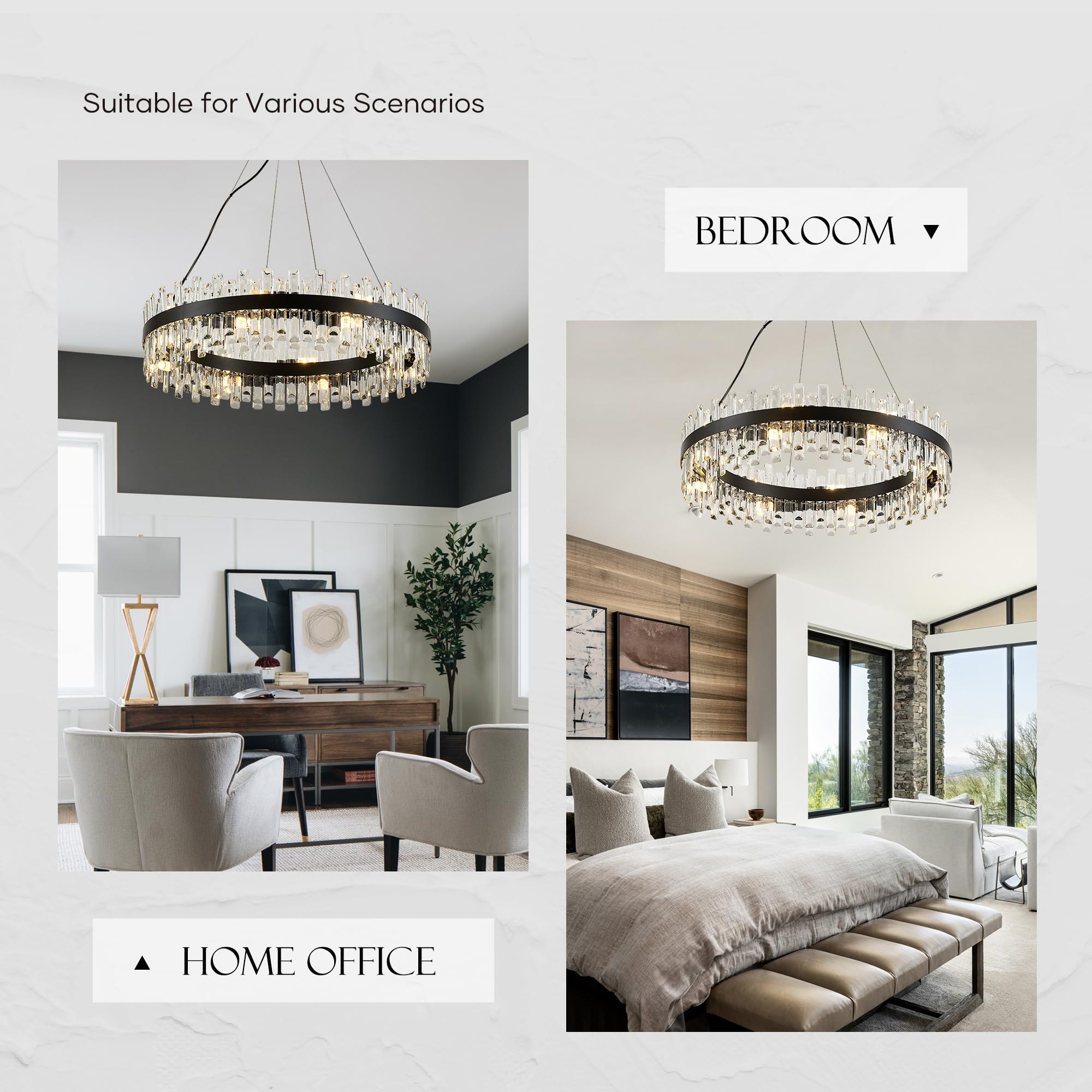 lighceac 31.9" Black Crystal Chandelier Light Fixtures, 16-Light Modern Pendant for Dining Room, Kitchen, Entryway, Model LX-2409-16B