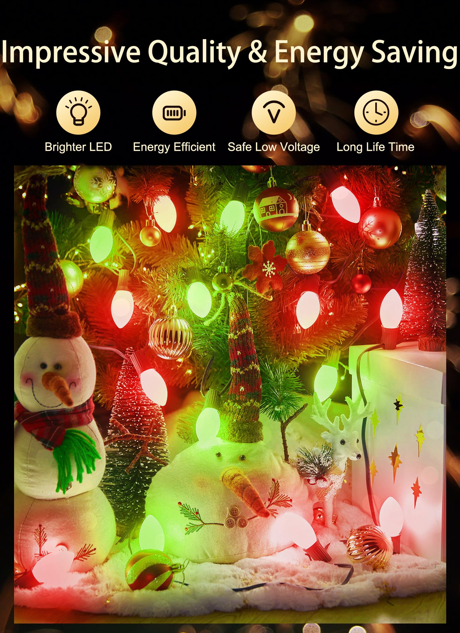 Vintage C9 Led Christmas Lights Outdoor, 50 Feet C9 String Lights With 50 Shatterproof Matte Bulbs, Connectable Waterproof Light