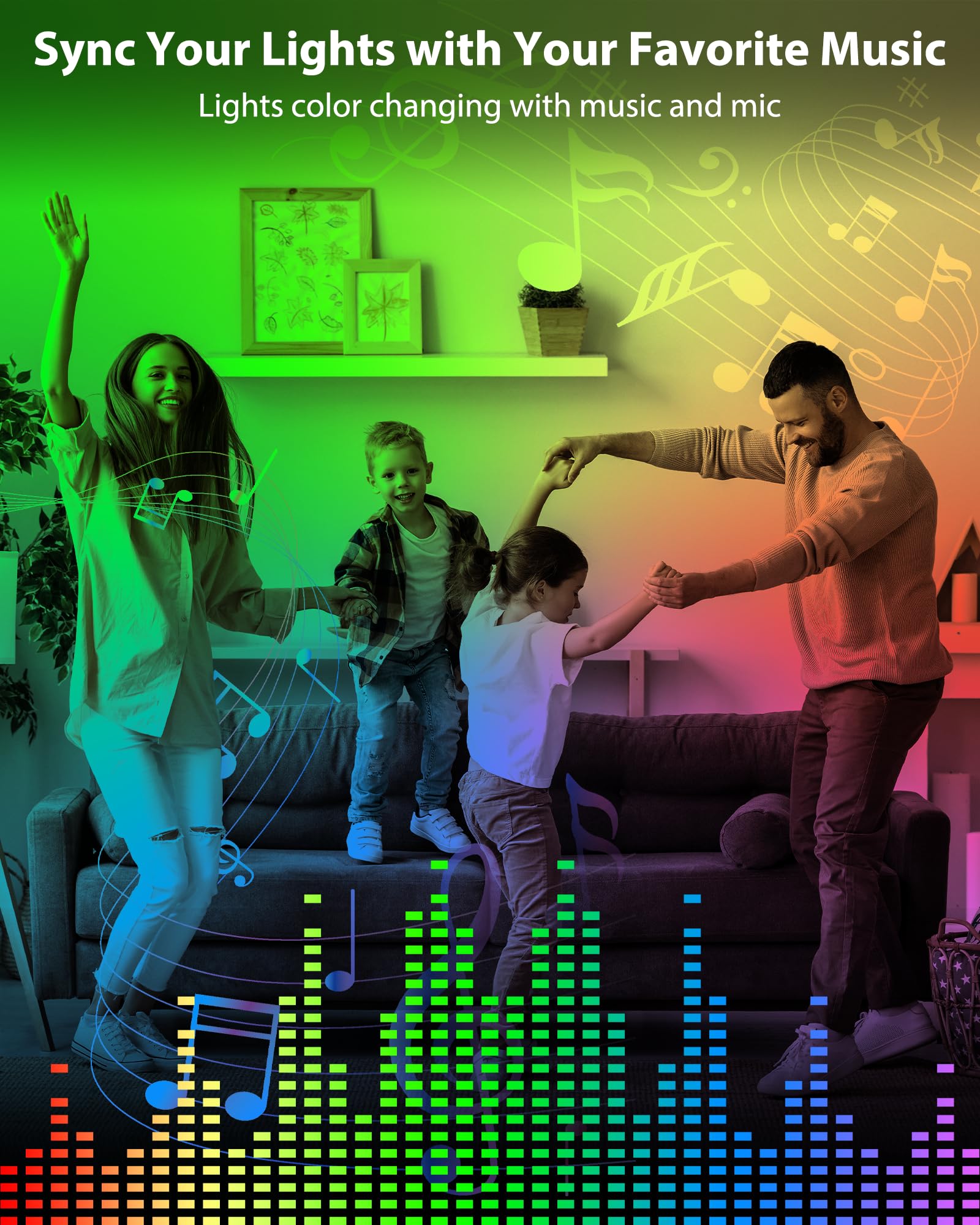 ASOKO RGB Under Cabinet LED Light, 300 Lumens, Music Sync, 6 Pack, 12 Inch, Plastic, Multicolor