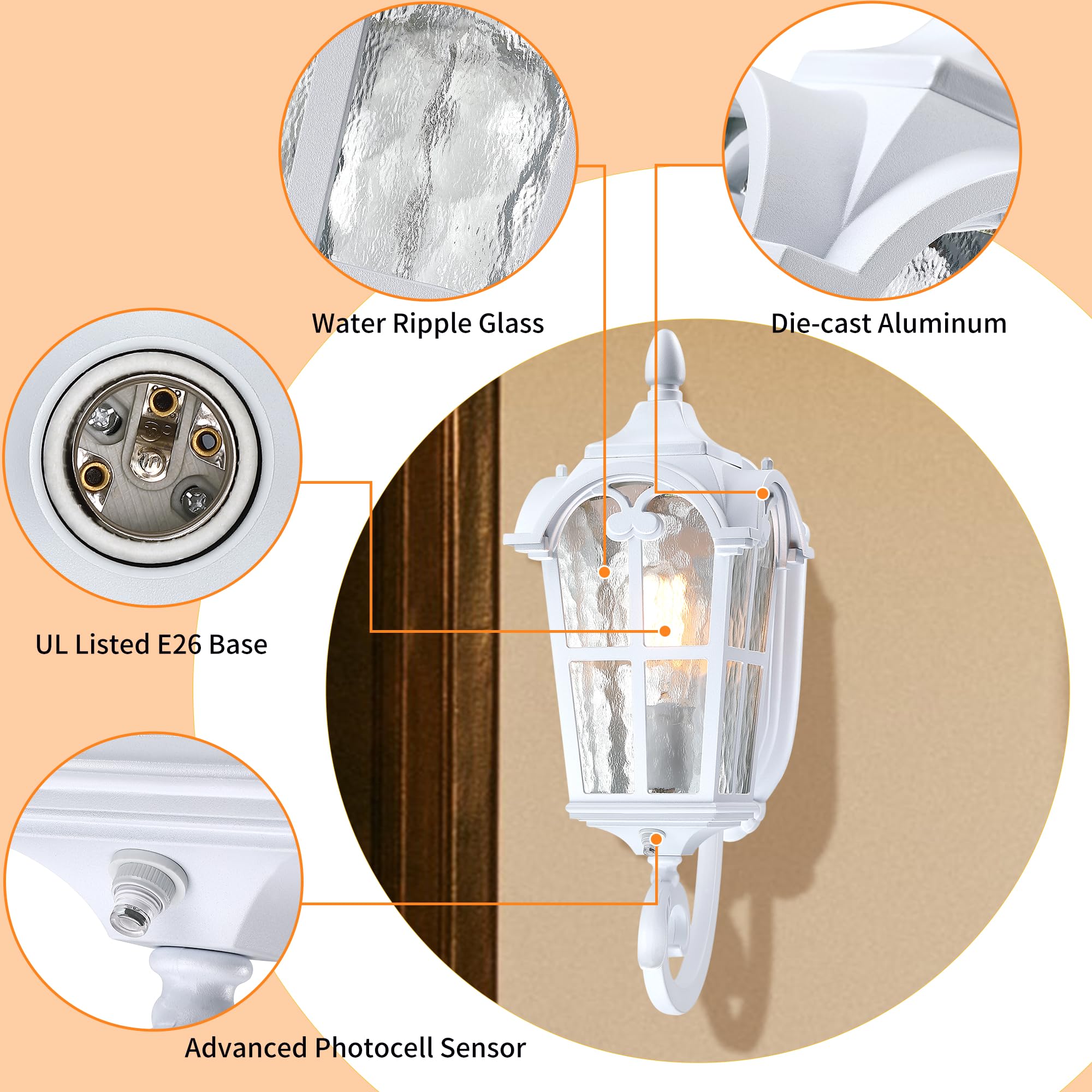 LONEDRUID Outdoor Porch Light, Waterproof Wall Lantern, Modern Design, White Aluminum Sconce for Garage, Patio, Entryway