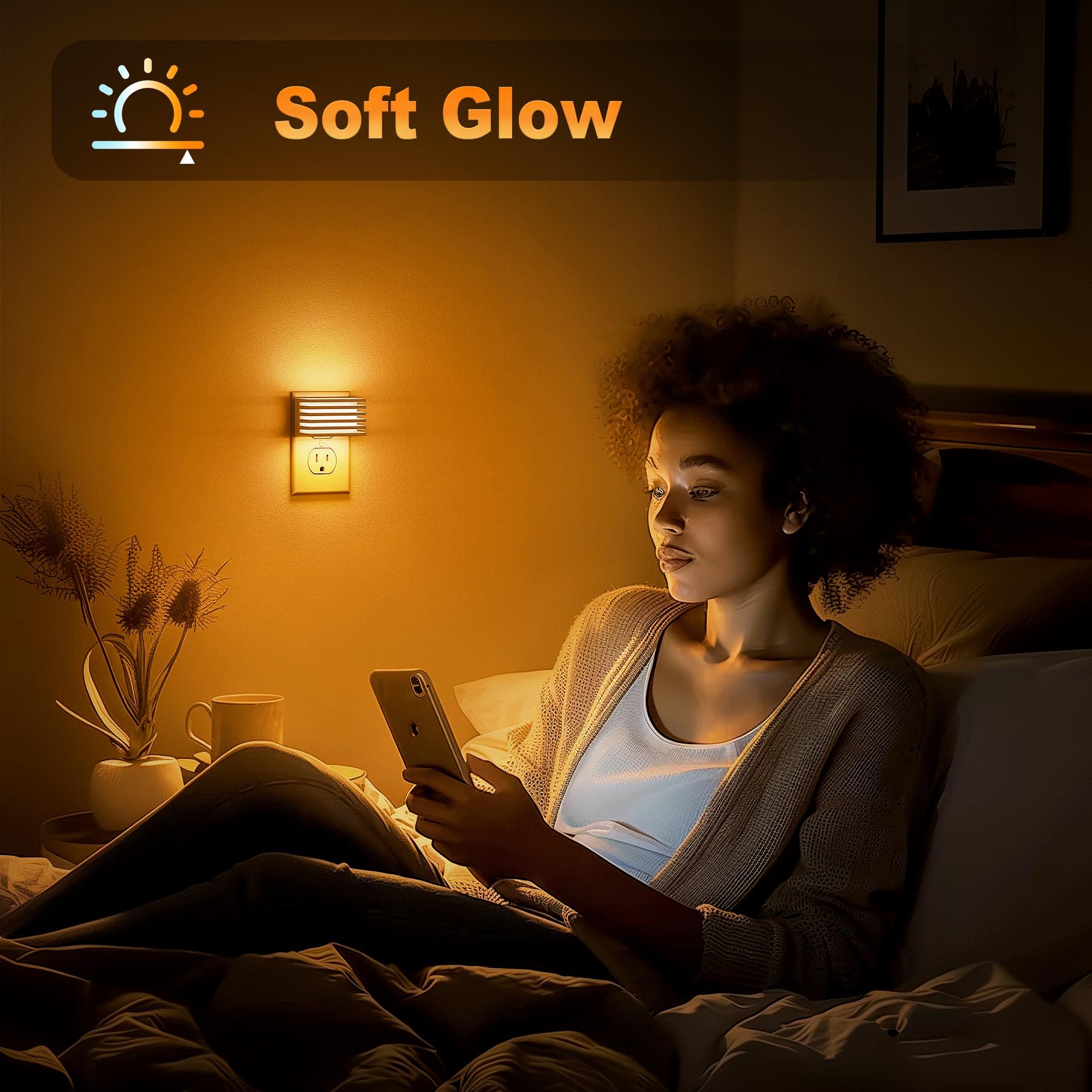 JandCase Amber Night Light - Dimmable Plug-in with Dusk to Dawn Sensor, 2 Pack, Amber - White Shade for Bedroom, Bathroom, Hallway