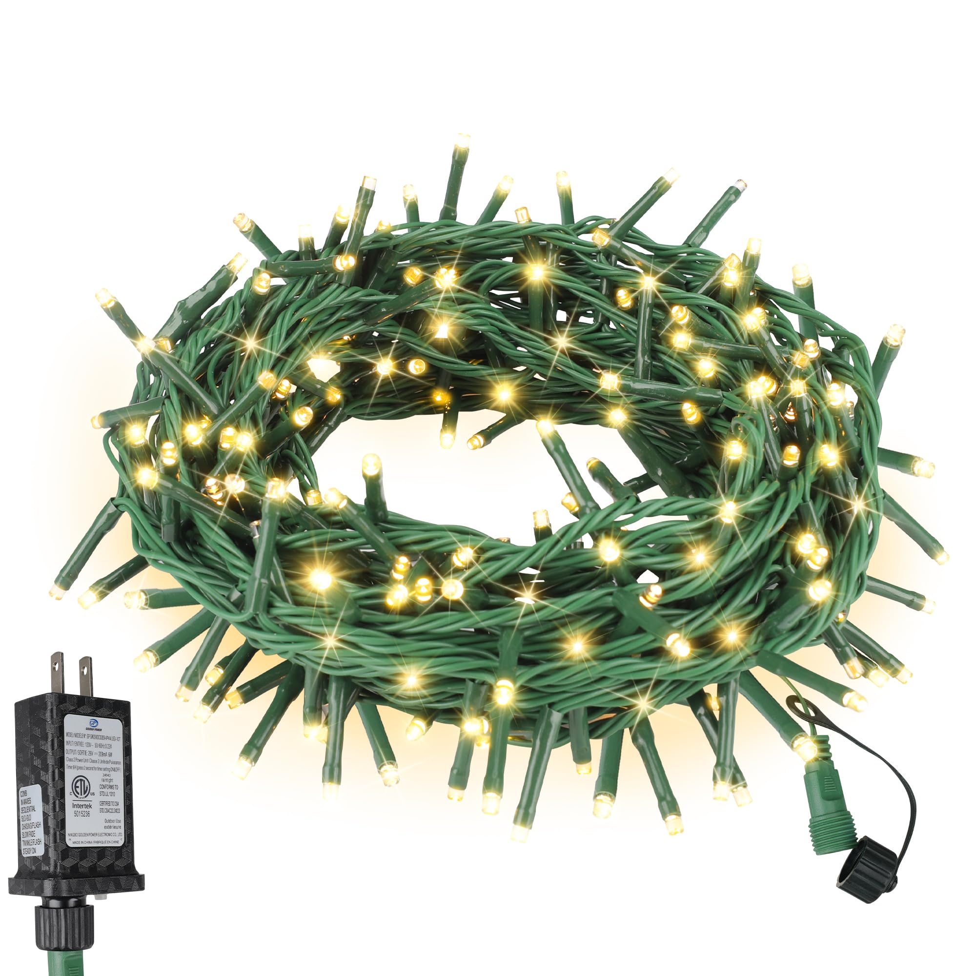 ASENEK Christmas String Lights 33ft 100 LED Warm White 8 Modes with Timer Indoor Outdoor Model CX-36V-5000LHWW