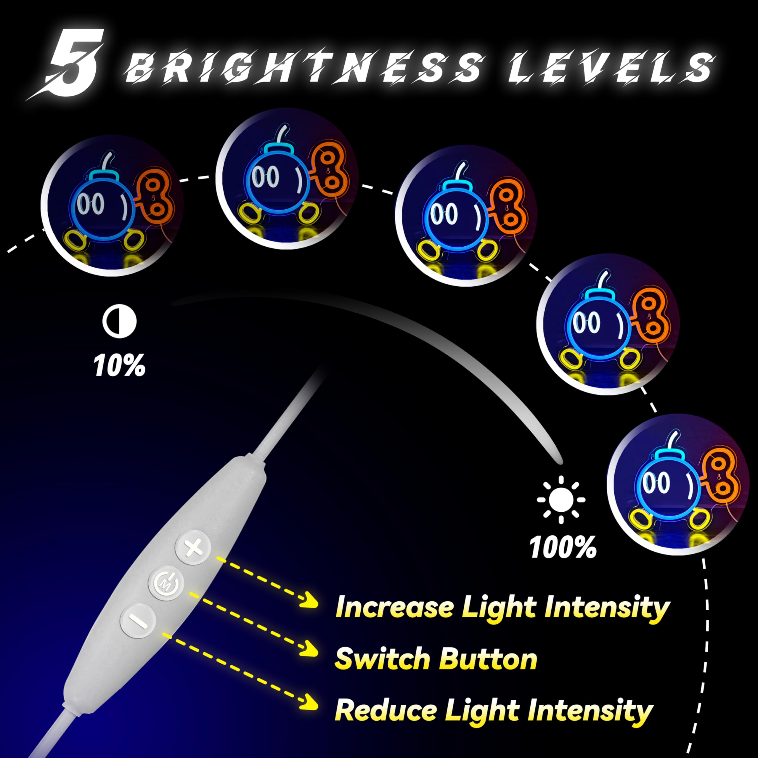 Gaming Neon Sign For Gamer Room Decor,Usb Powered Dimmable Anime Neon Signs For Kids Bedroom Game Room Man Cave Gifts For Teens, Boys, Kids