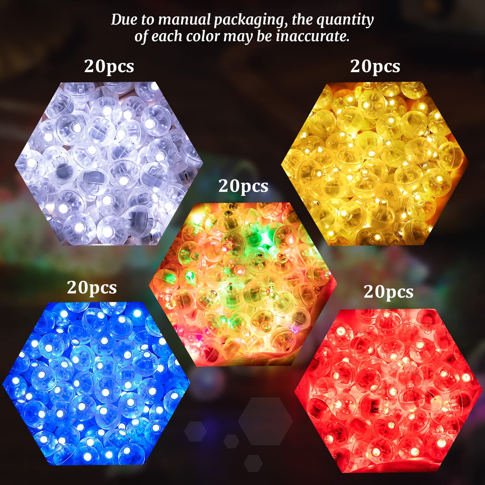 Aogist 100 Pcs Assorted Colors Led Hanging Balloon Lights, Easter Egg Lights Round Led Mini Ball Lamp For Paper Lantern Balloon