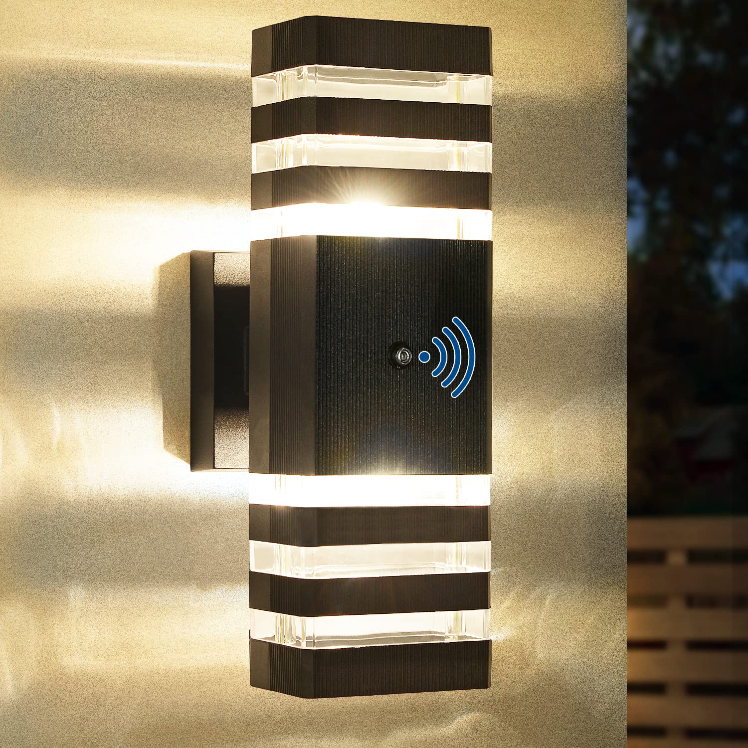 Delicavy Outdoor Wall Lights, Dusk to Dawn Sensor, Waterproof Black Aluminum, Model C11, Medium Size, Use Two E26 Bulbs