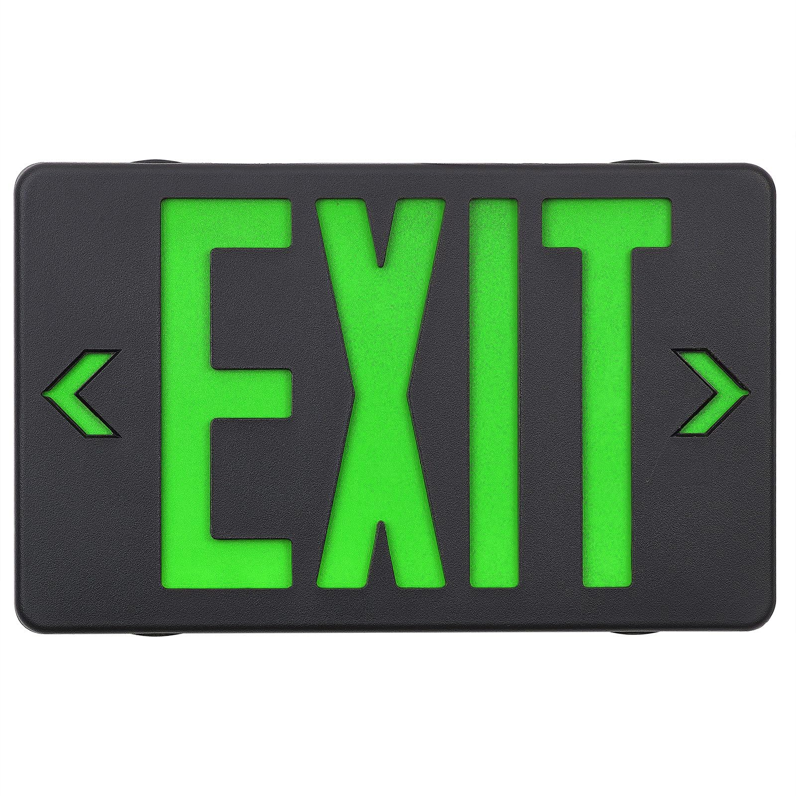 GZRUIYANG LED Emergency Exit Light, Green Letters, Battery Backup, UL Listed, 120/277V, Plastic, 1 Pack, Black Housing, Model RY-EX01-B