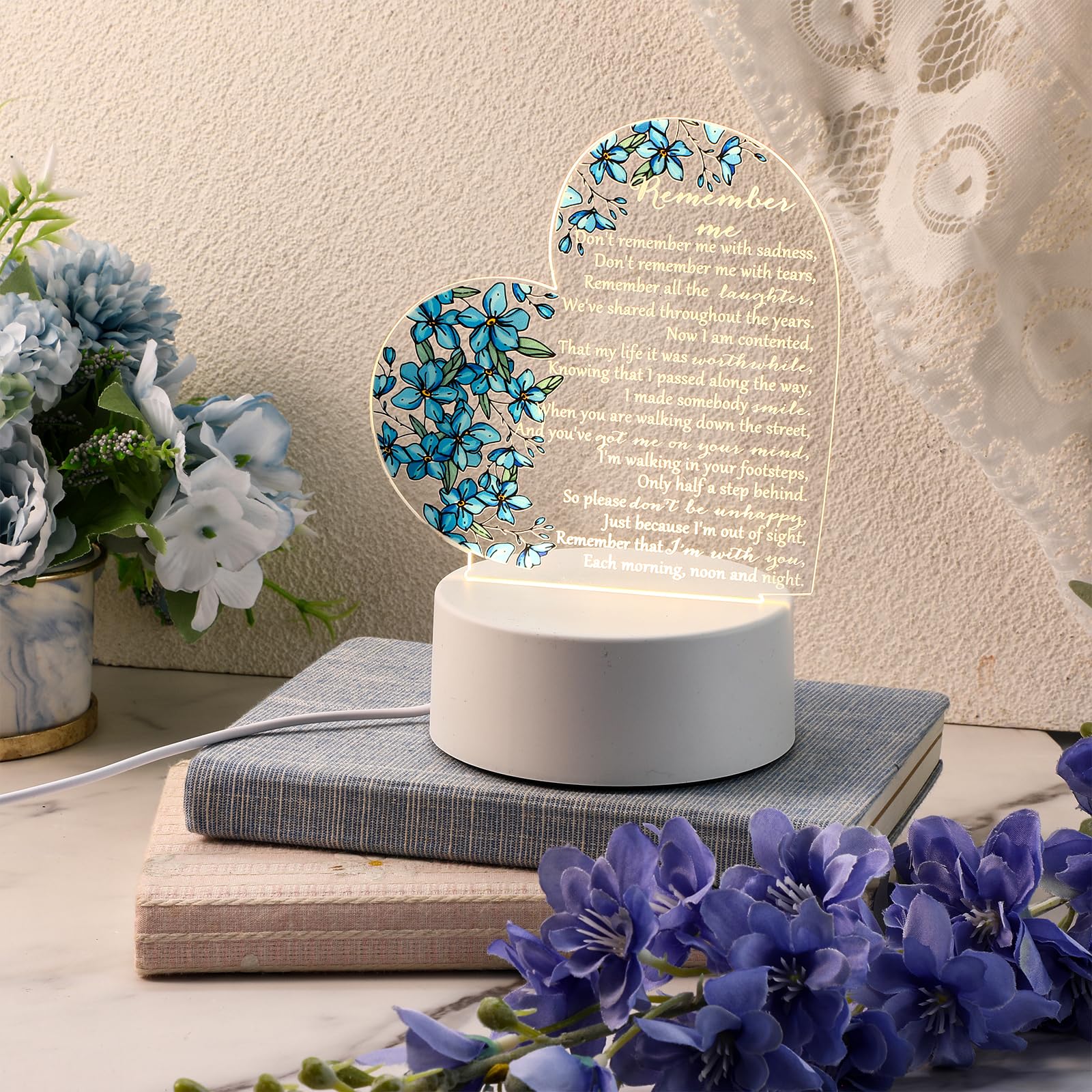 Coume Memorial Gift Night Light Clear Crystal Acrylic Heart Sympathy Gifts Sign Led Light Remembrance Bereavement Gift Decor Con