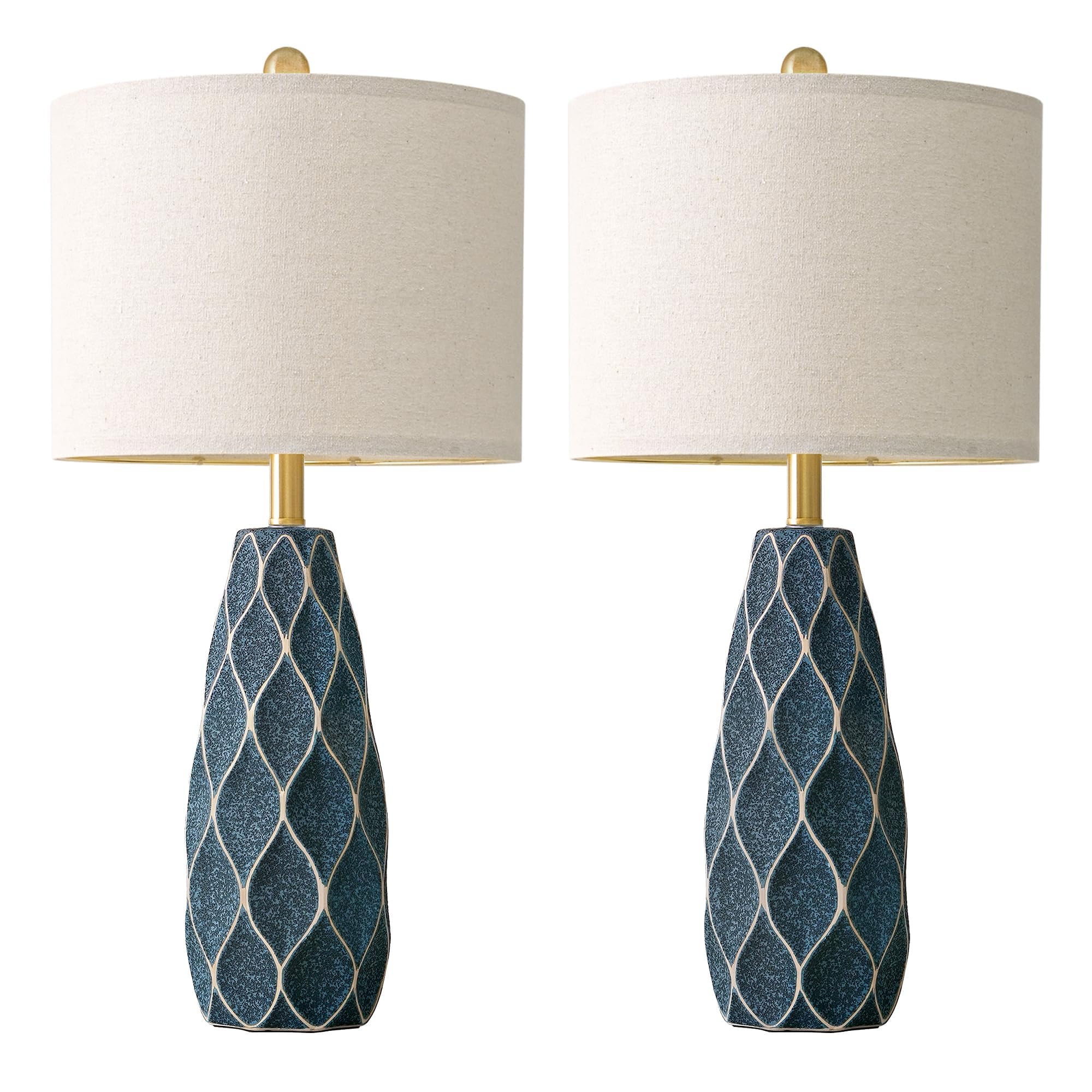 27.5 Ceramic Table Lamps For Living Room Bedroom Lamps Set Of 2 Modern Boho Bedside Lamps Night Stands Farmhouse Vintage Large Nightstand Lamp Reading Light Home Office Dorm Desk Deco Gifts  Blue