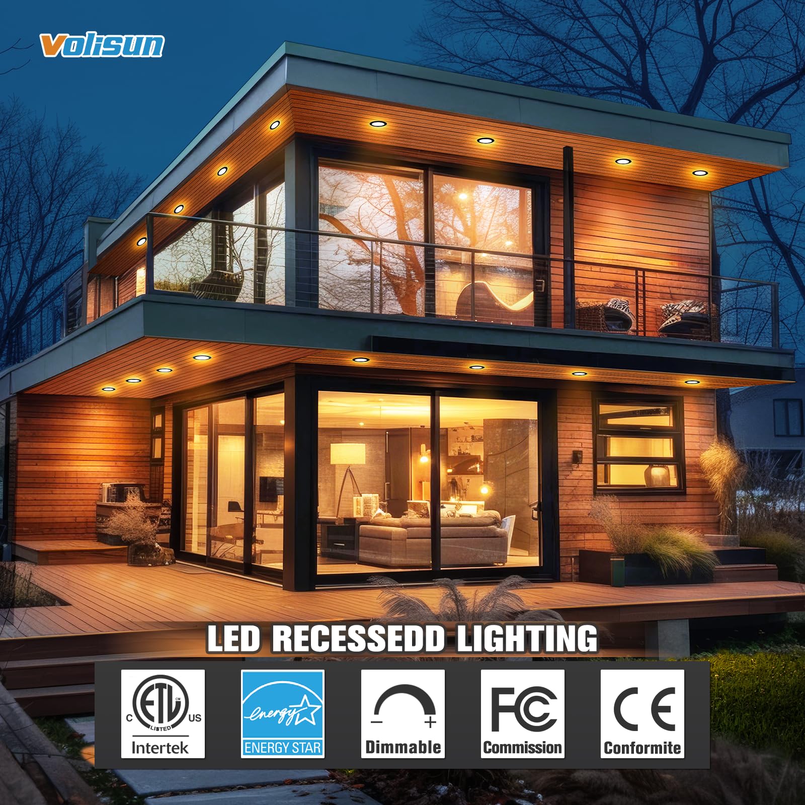 VOLISUN 4 Inch Black Dimmable LED Recessed Lighting, 5CCT Selectable, Canless Wafer Downlight, Model 21366ZM