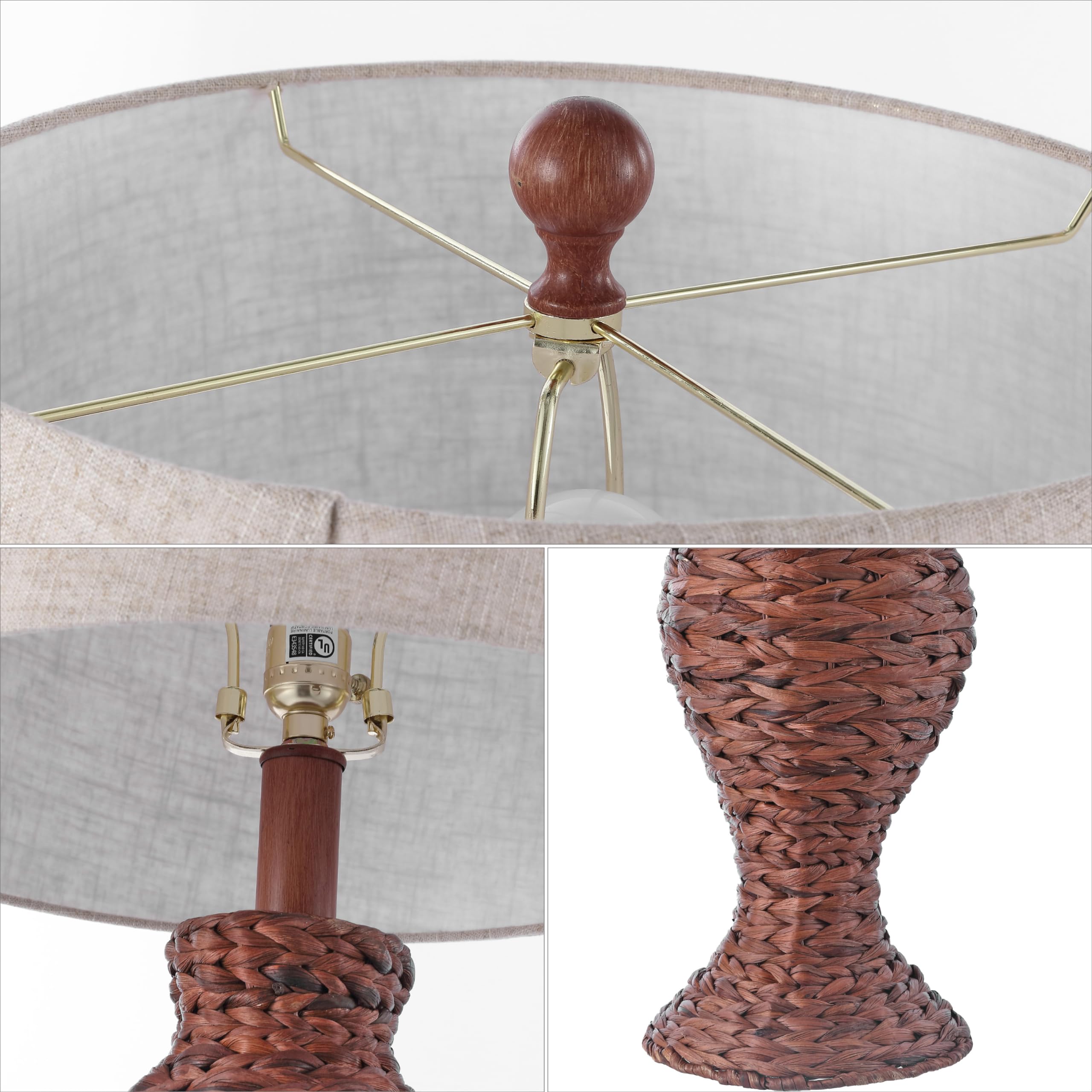 Jonathan Y Jyl1015B Elicia 31'' Coastal Cottage Water Hyacinth Weave Led Table Lamp For Bedroom, Living Room, Office, Dark Brown