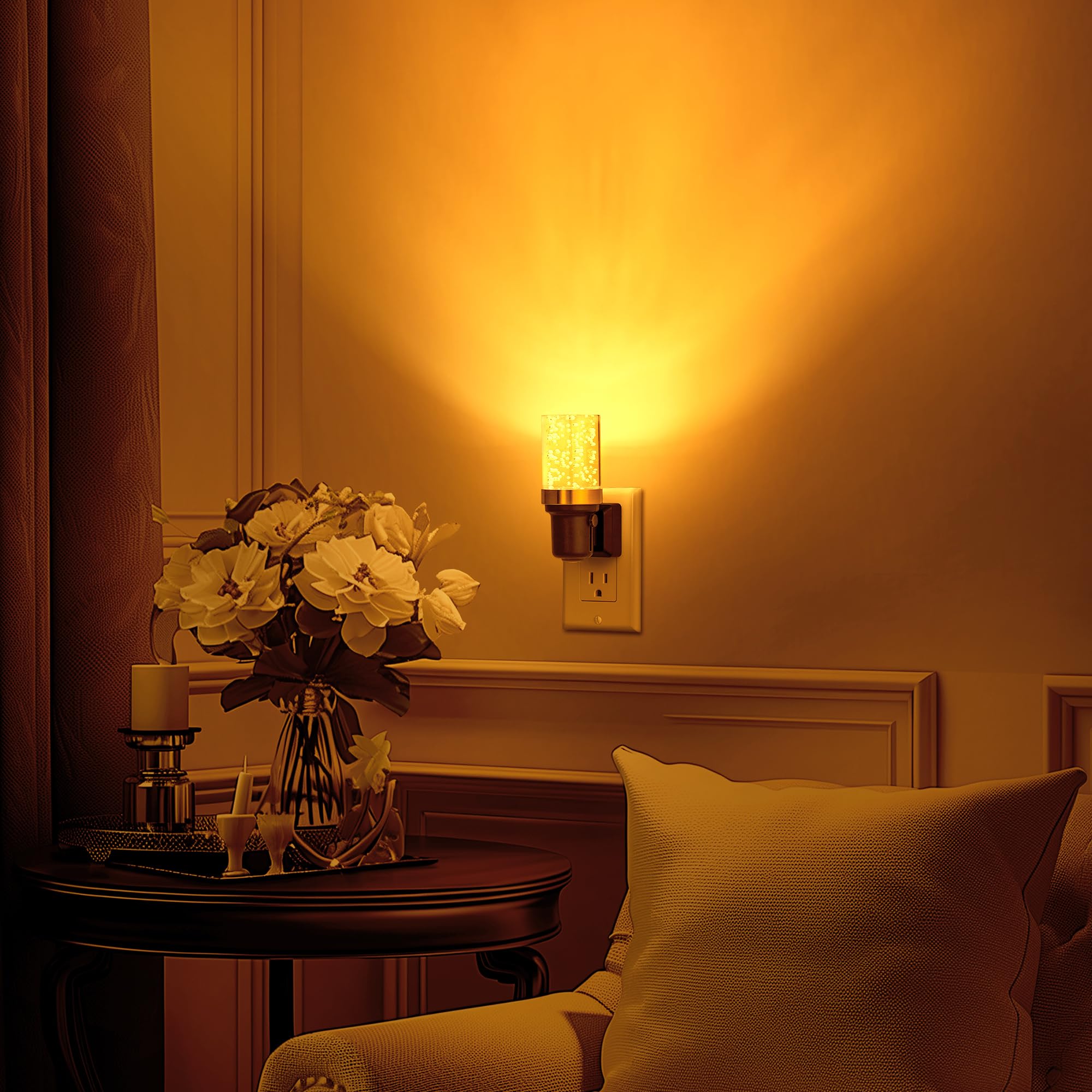 DORESshop LED Night Light Plug-in, Dimmable, Adjustable Brightness, Amber, Model D-GY22007QPUS, Yellow