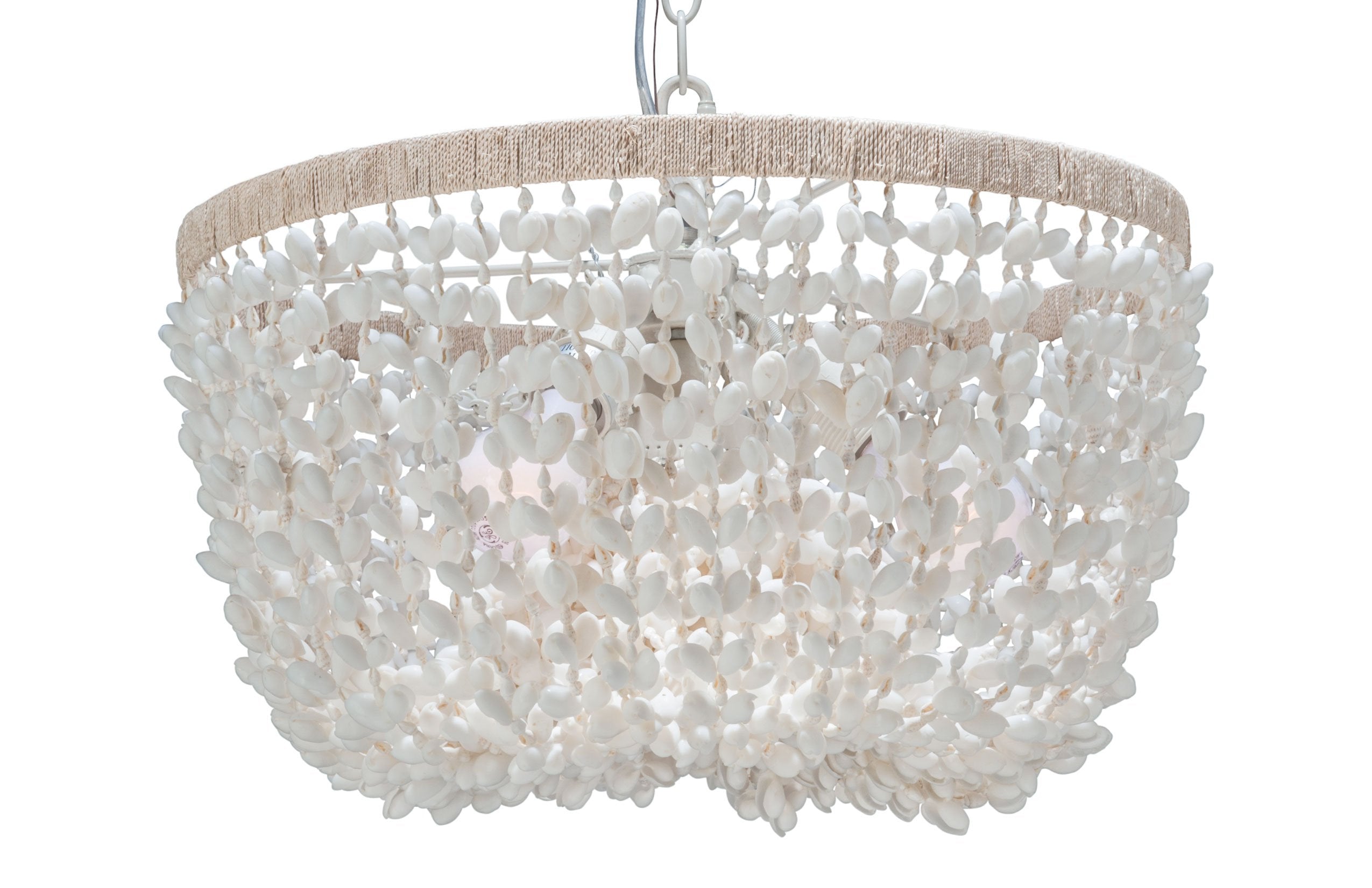 Kouboo Inverted Pendant Lamp, Small, White, Abaca Rope & Seashell, Model 1050028