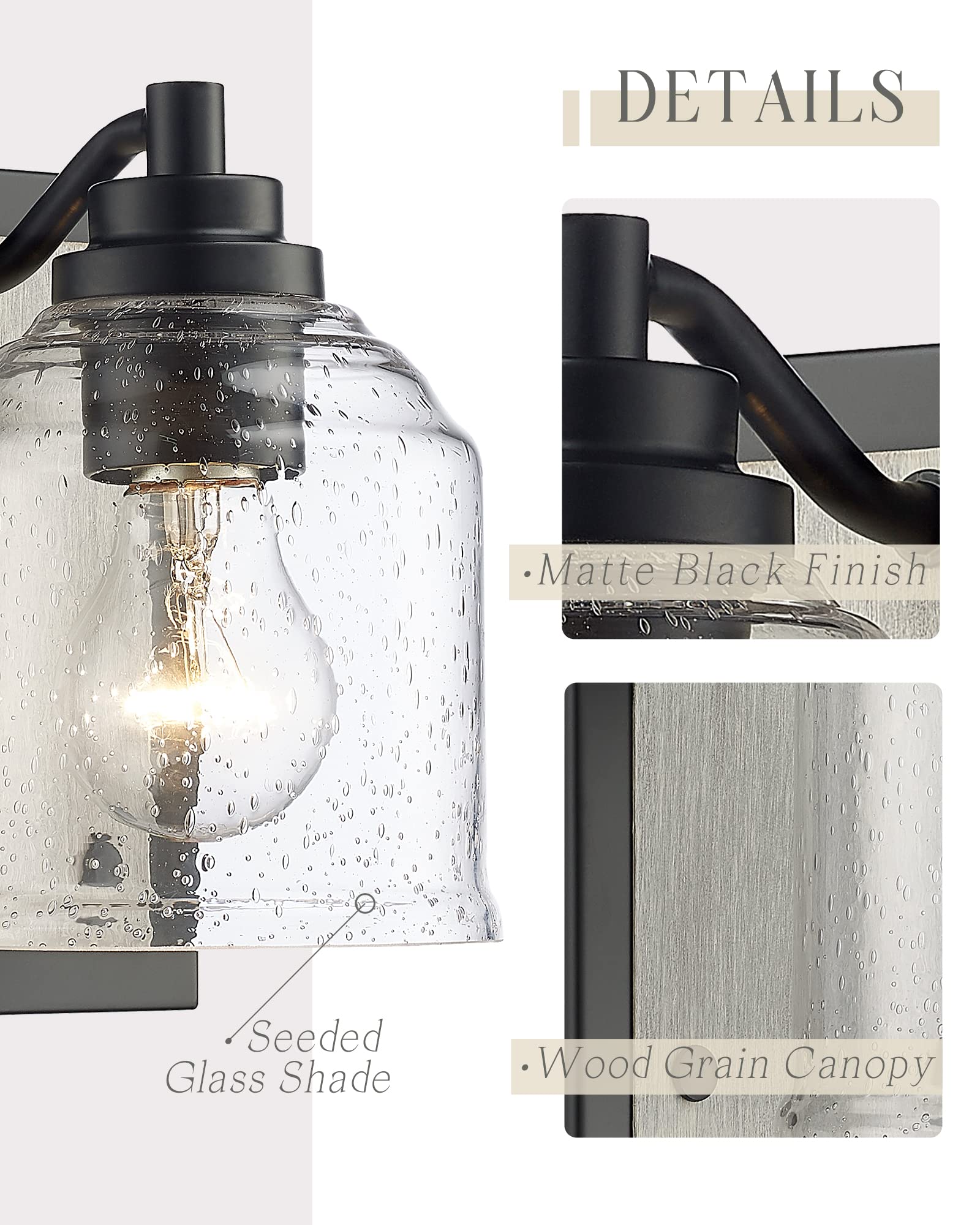 YKLITG 5in Farmhouse Bathroom Vanity Light, 1-Light Grey Metal Sconce with Bubble Glass Shade, Model BD005-1-BK