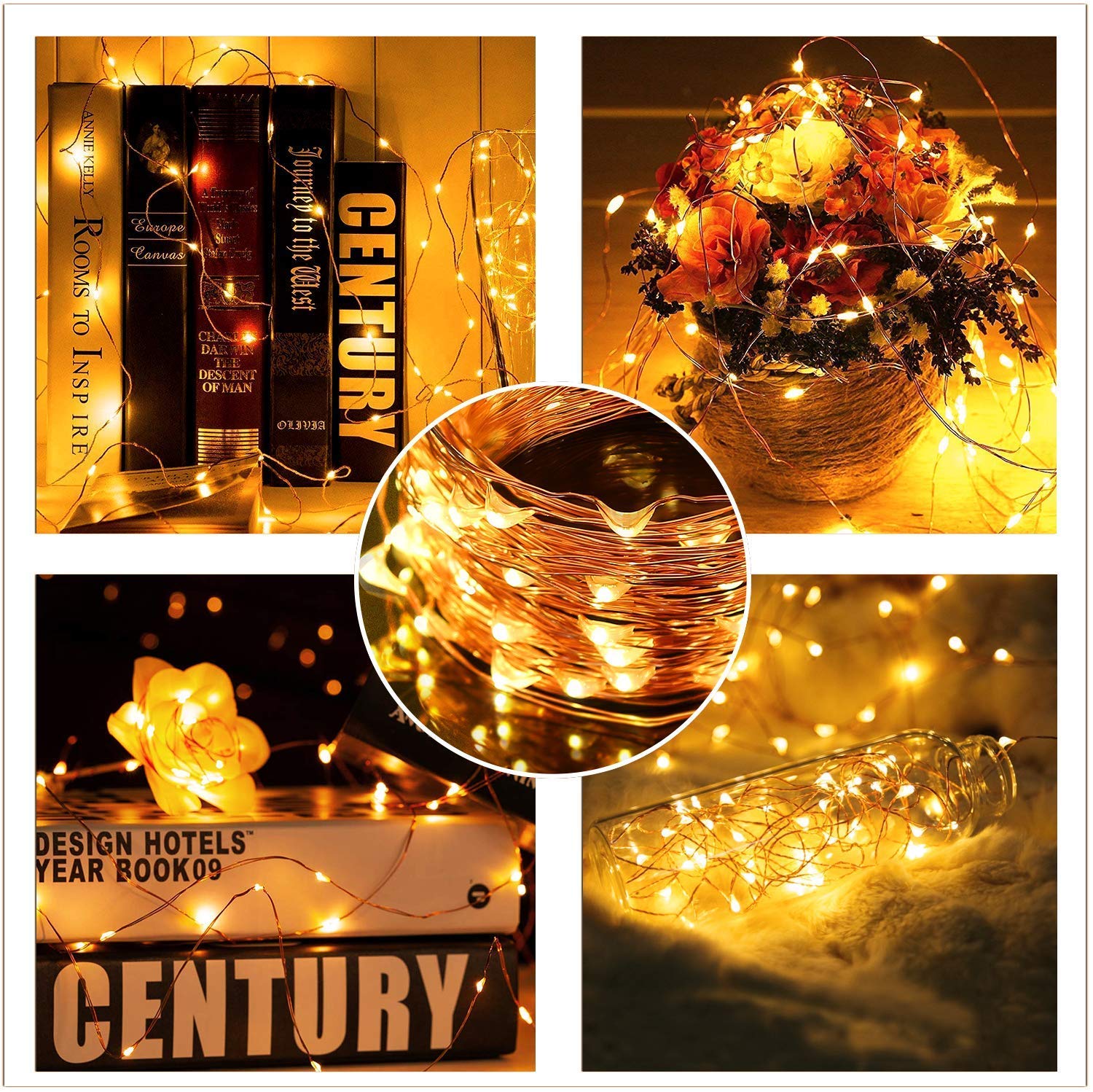 MUMUXI Fairy Lights String Lights, 33 Ft, 100 LED, Battery Operated, Waterproof, Warm White, Set of 4