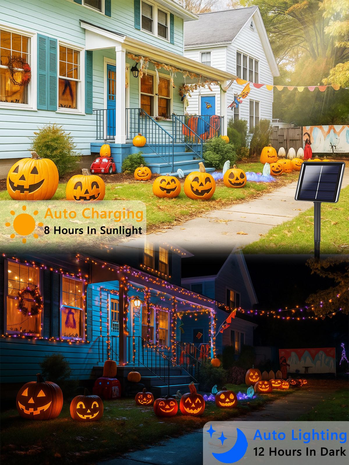 4 Pack 180Ft Halloween Solar Lights Outdoor Waterproof, 320Led Orange And Purple Solar String Lights Green Wire 8 Modes, Solar F