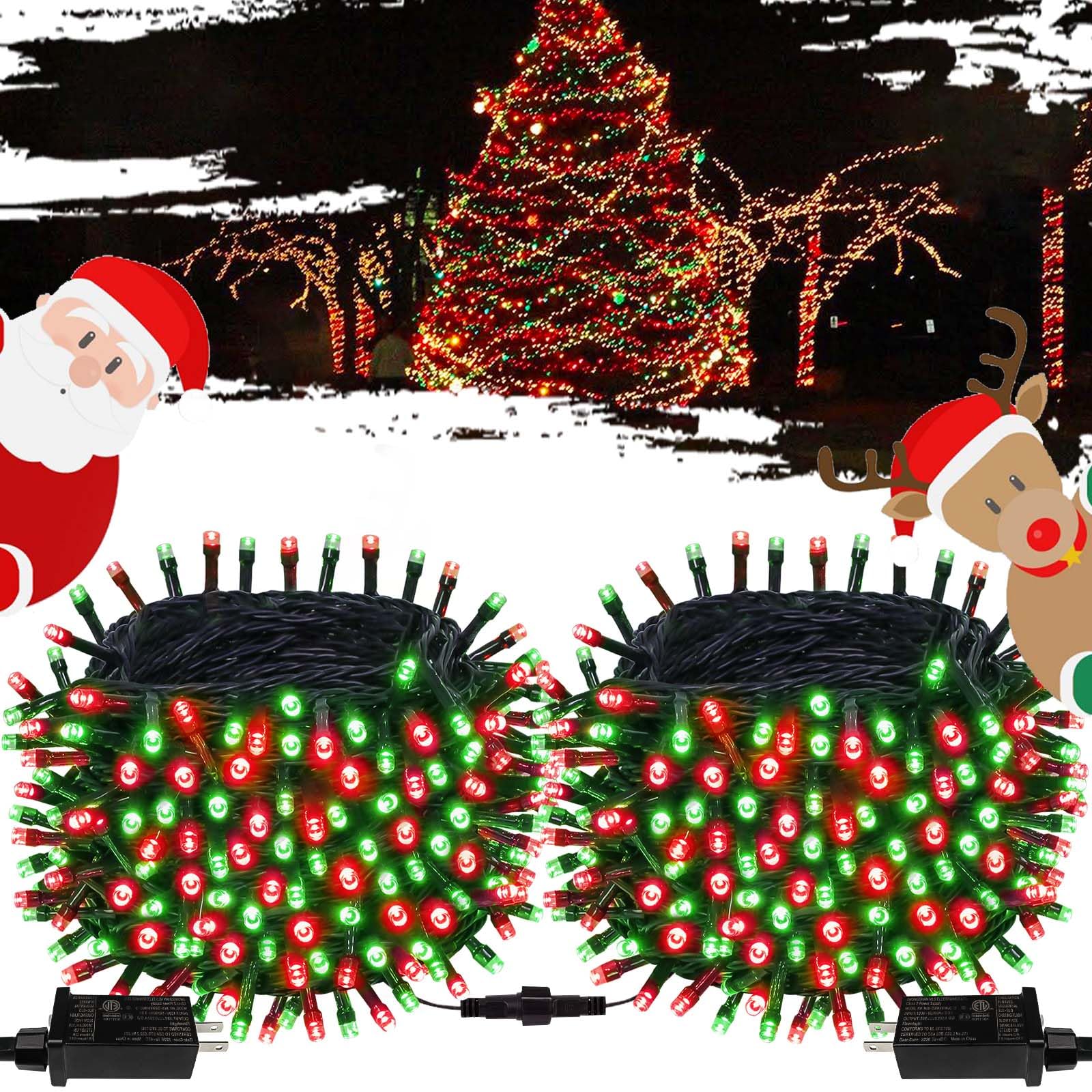 Ozs Connectable Red And Green Christmas String Lights, 2Pack 164Ft 400Led Christmas Lights For Outdoor Indoor, Plug In Tree Ligh