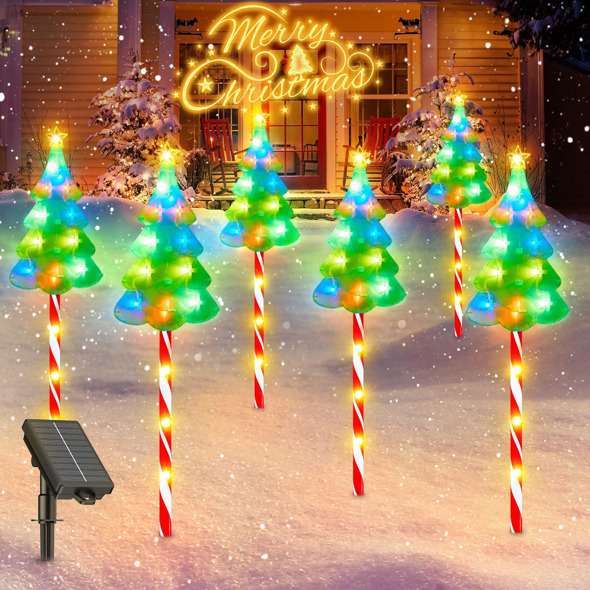 Bonlion 25'' Larger Christmas Decorations Outdoor, 6 Pack Taller Christmas Tree Solar Candy Cane Pathway Decorations Over 12H, 1