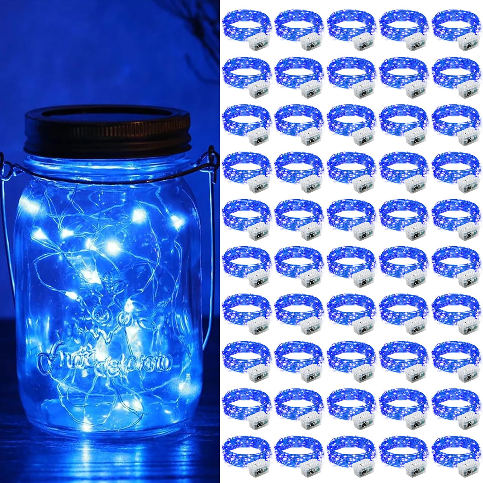 ZGWJ 50 Pack Fairy Lights Battery Operated  7ft 20 Mini LED Fairy String Lights Silver Wire 3 Modes for DIY  Parties  Wedding  Bedroom  Halloween Christmas Decoration Blue