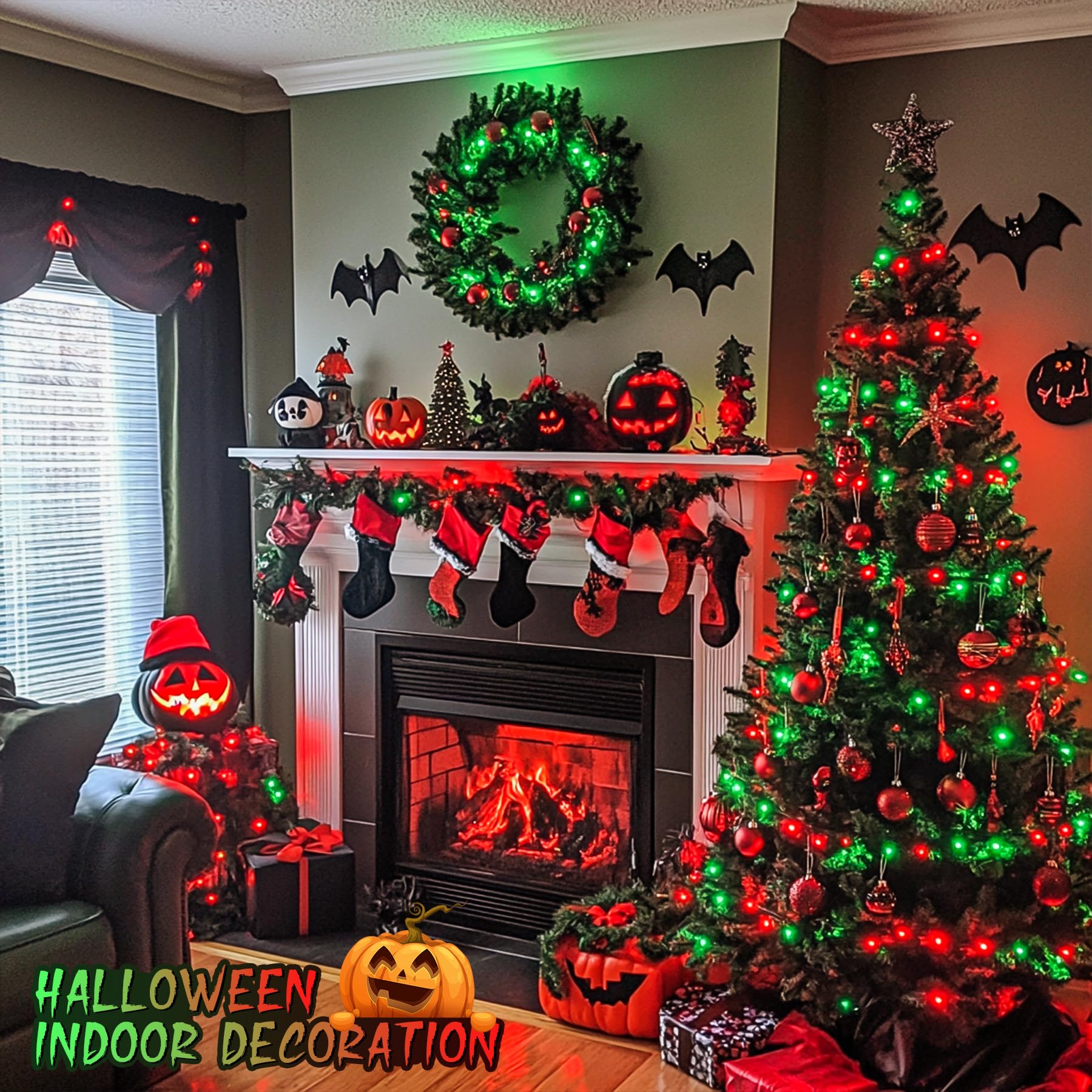 Jmexsuss 200 Led Christmas String Lights For Halloween Decor, Red & Green Christmas Lights Clear Wire, 11 Modes Connectable Twin