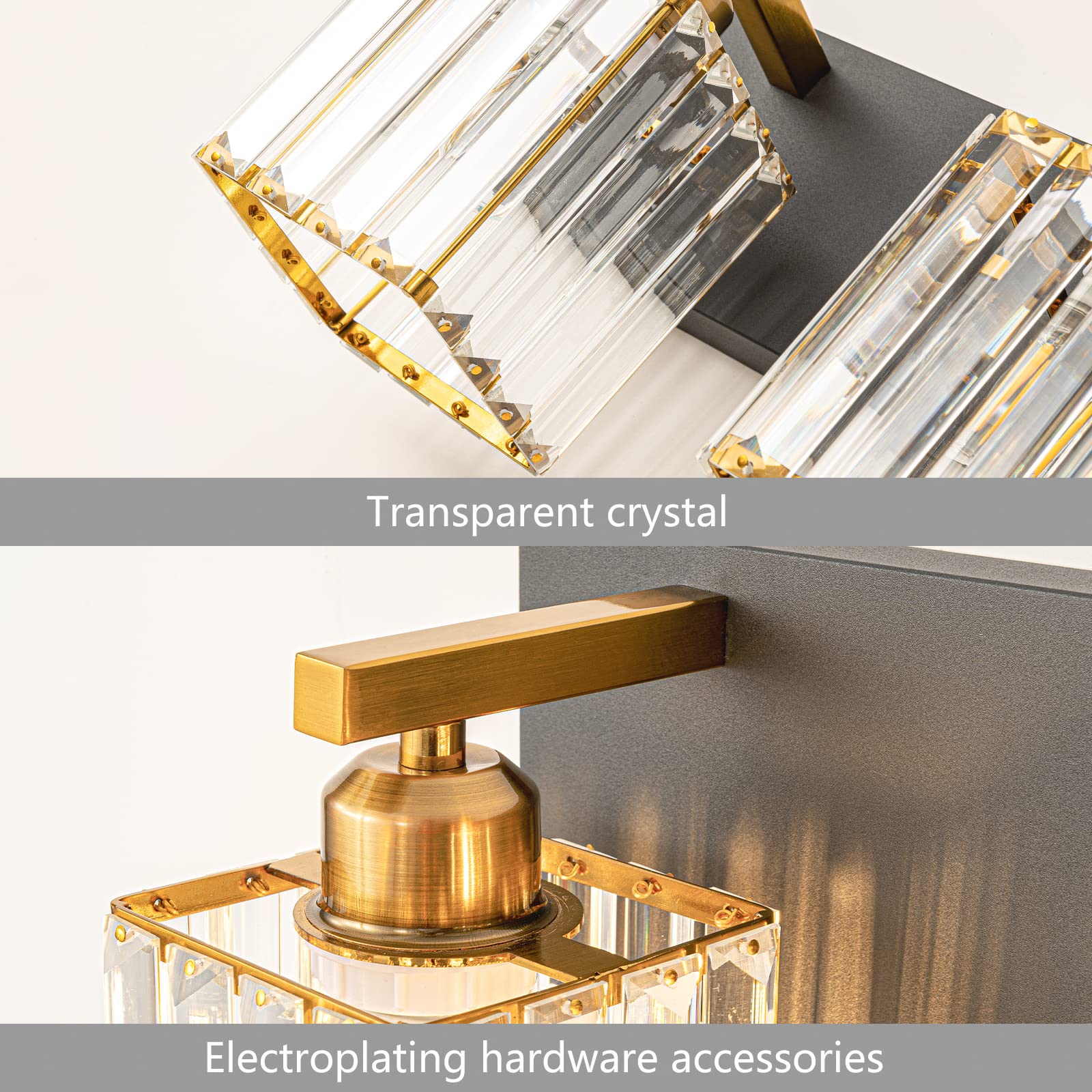 Fdpby Modern Black Gold Crystal Bathroom Vanity Light - 3-Lights Wall Light Fixture