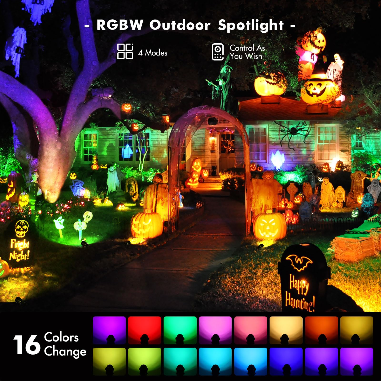 Lemonbest Landscape Lighting - 6W Rgb Color Changing Halloween Landscape Lights 120V Christmas Outdoor Led Spotlight With Remote