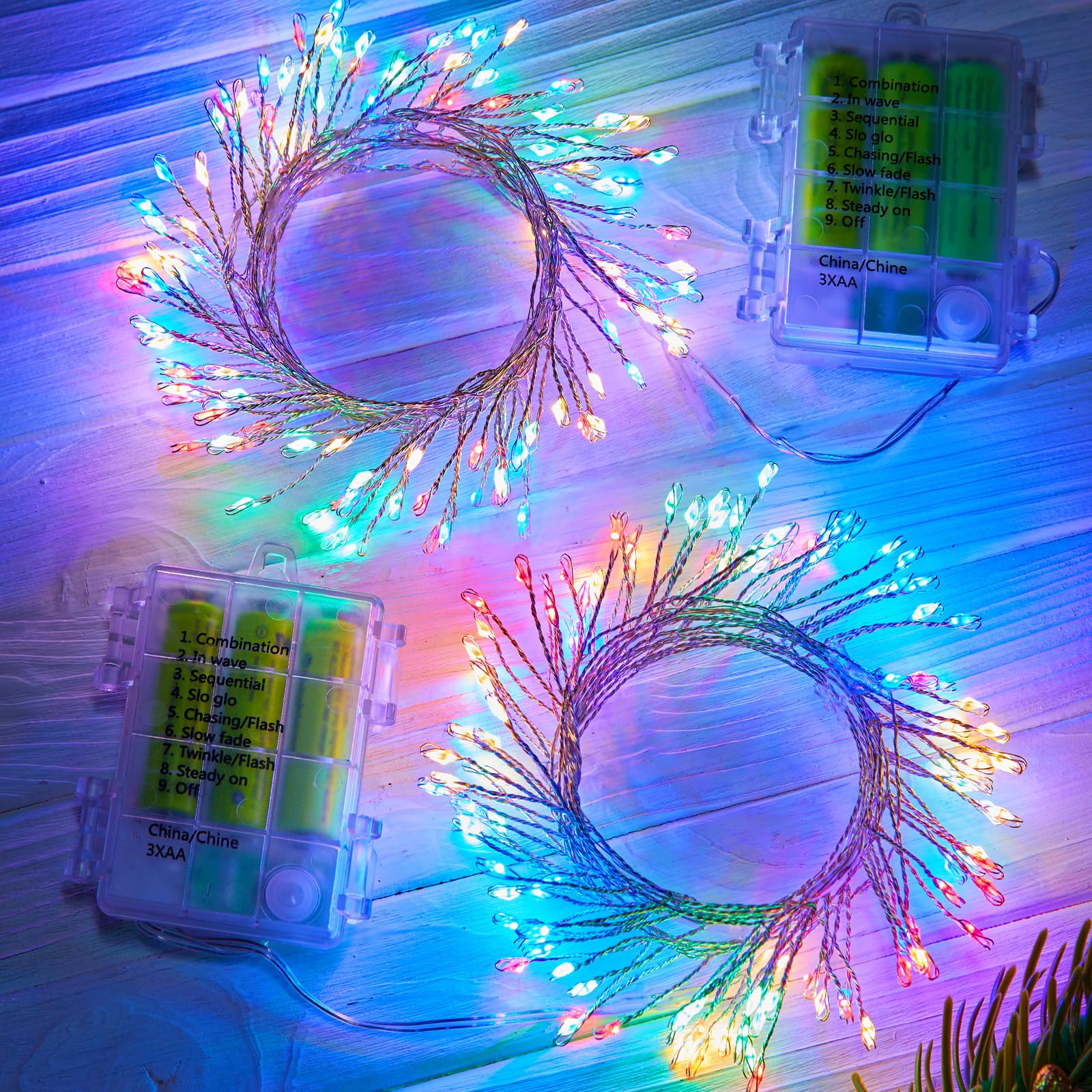 Outdoor Fairy Lights Battery Operated, 2 Pack Twinkle String Lights with Remote, 5 Feet 60 LEDs Firecracker Starry Lights for DIY Wreath Wedding Party Bedroom Mason Jar Holiday Christmas, Multicolor