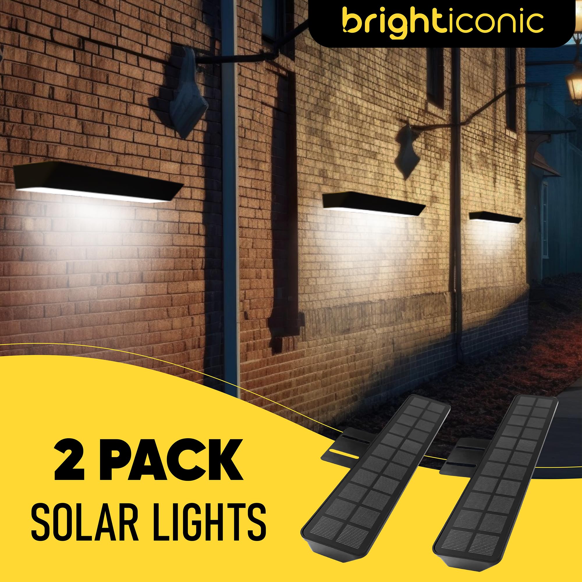 BRIGHTICONIC Solar LED Sign Lights - Wireless Real Estate Agent Board Lighting - 2 Pack - Black