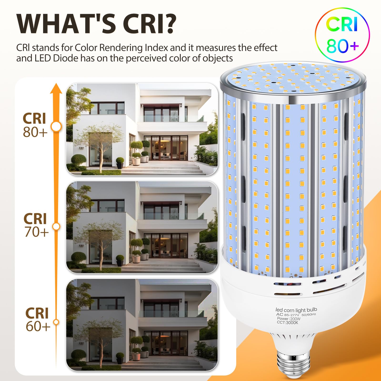 XYCN 2 Pack 200W Corn LED Bulb, 29,500LM, 3000K Warm White, E26/E39, Aluminum, Model YM-200W-2pack