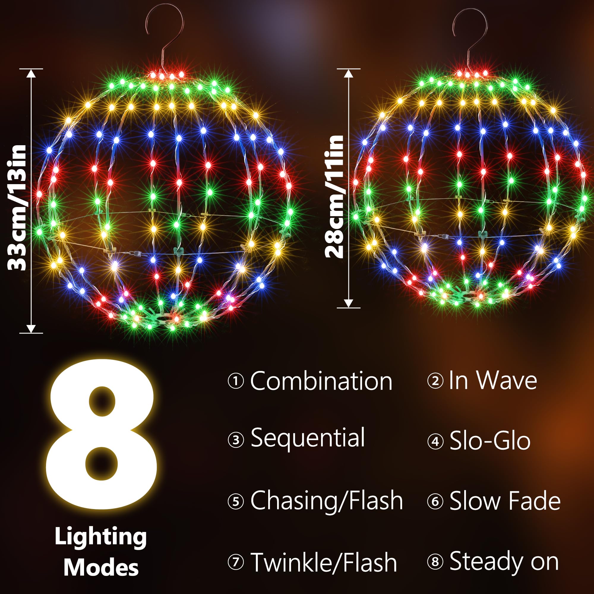 Flacchi Set Of 2 Outdoor Hanging Ball Lights - 2 Sizes Of Christmas Battery Operated Garden Lanterns Waterproof Globe Fairy Lights With 8 Lighting Modes Timer Memory Function (Multicolor)