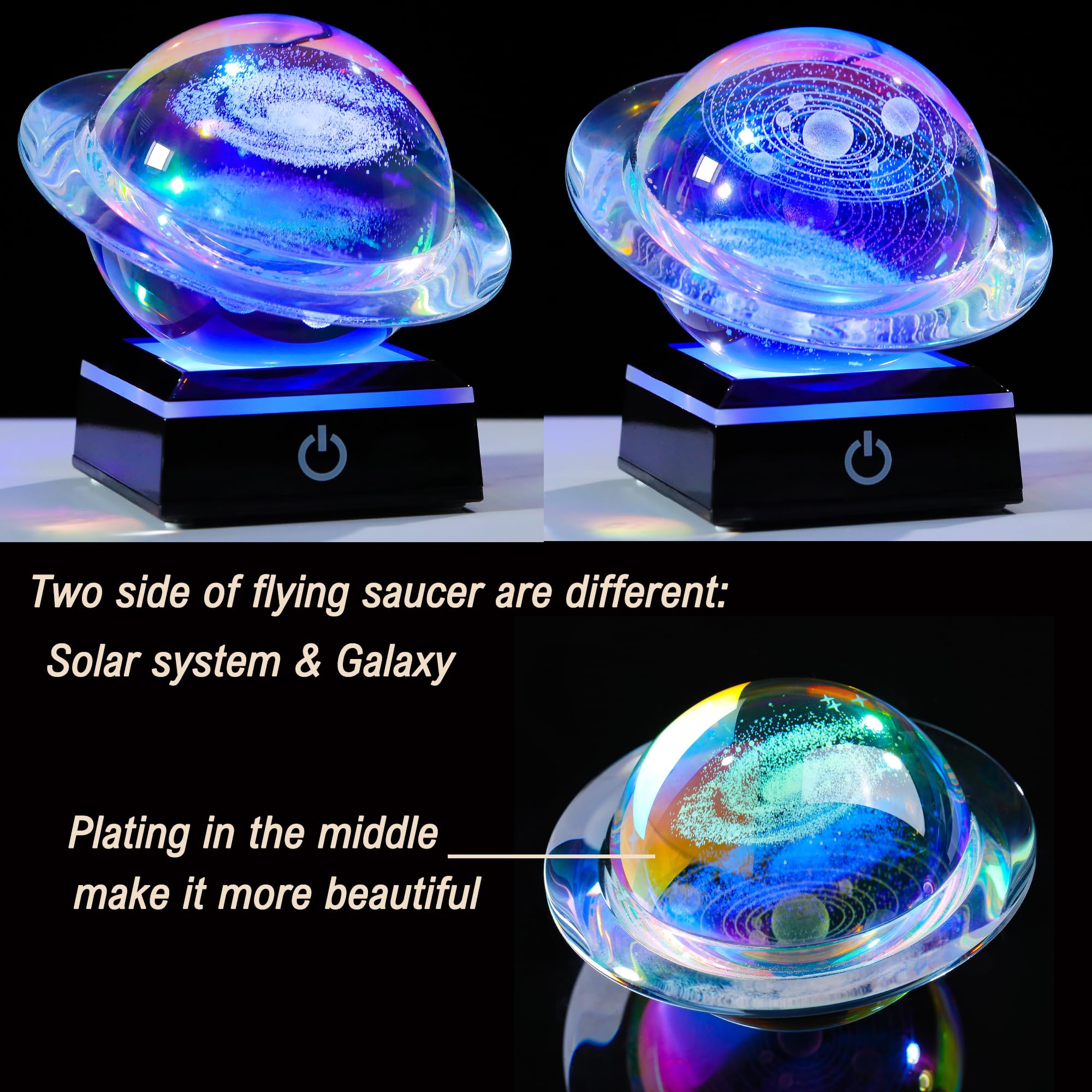 Qianwei 3D Solar System Model - 80mm Saturn Shape Crystal Ball Night Light for Astronomy Gifts & Room Decor
