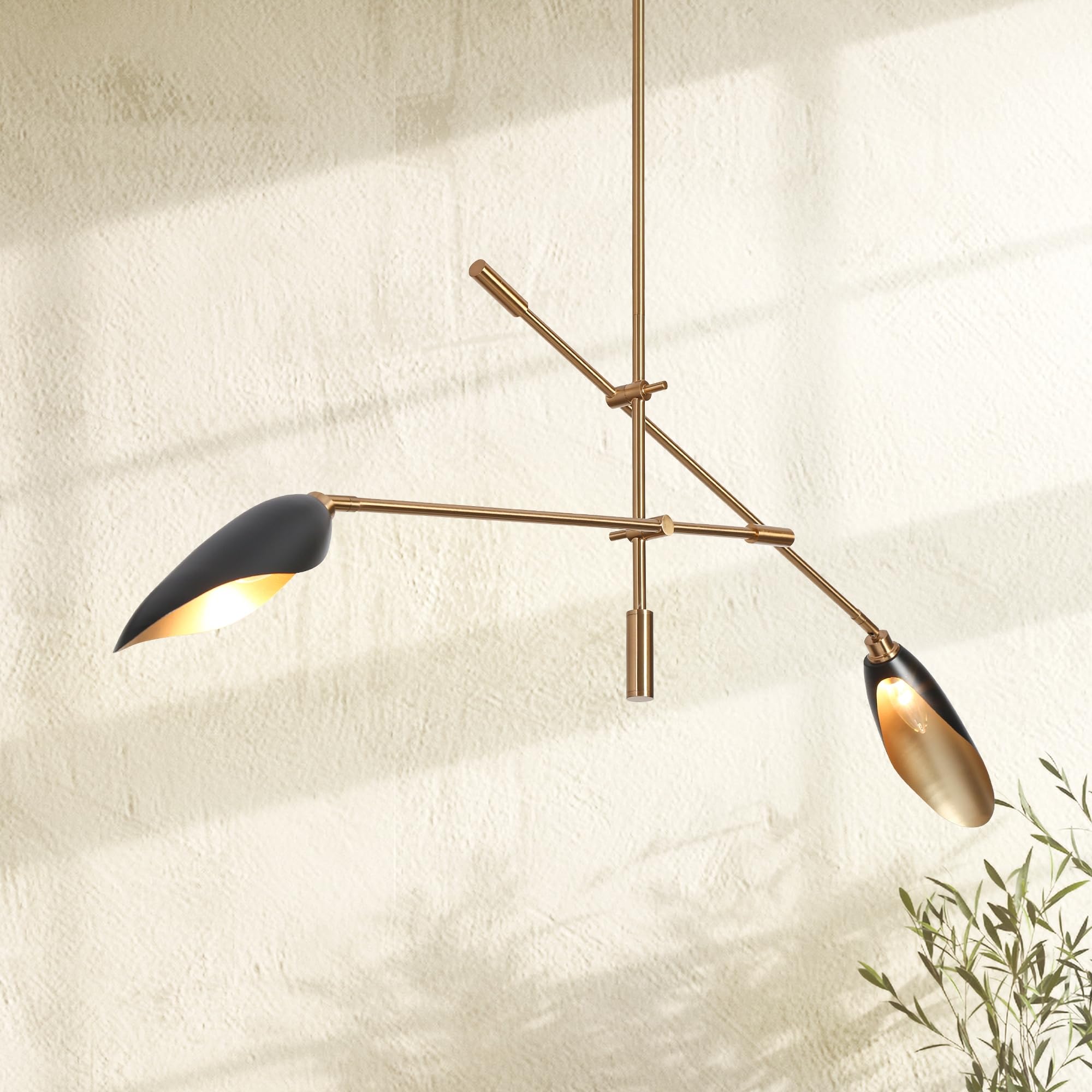 KSANA Modern Sputnik Chandelier, 2 Light Black and Electroplated Brass Ceiling Pendant Light Fixtures Mid-Century Kitchen Island