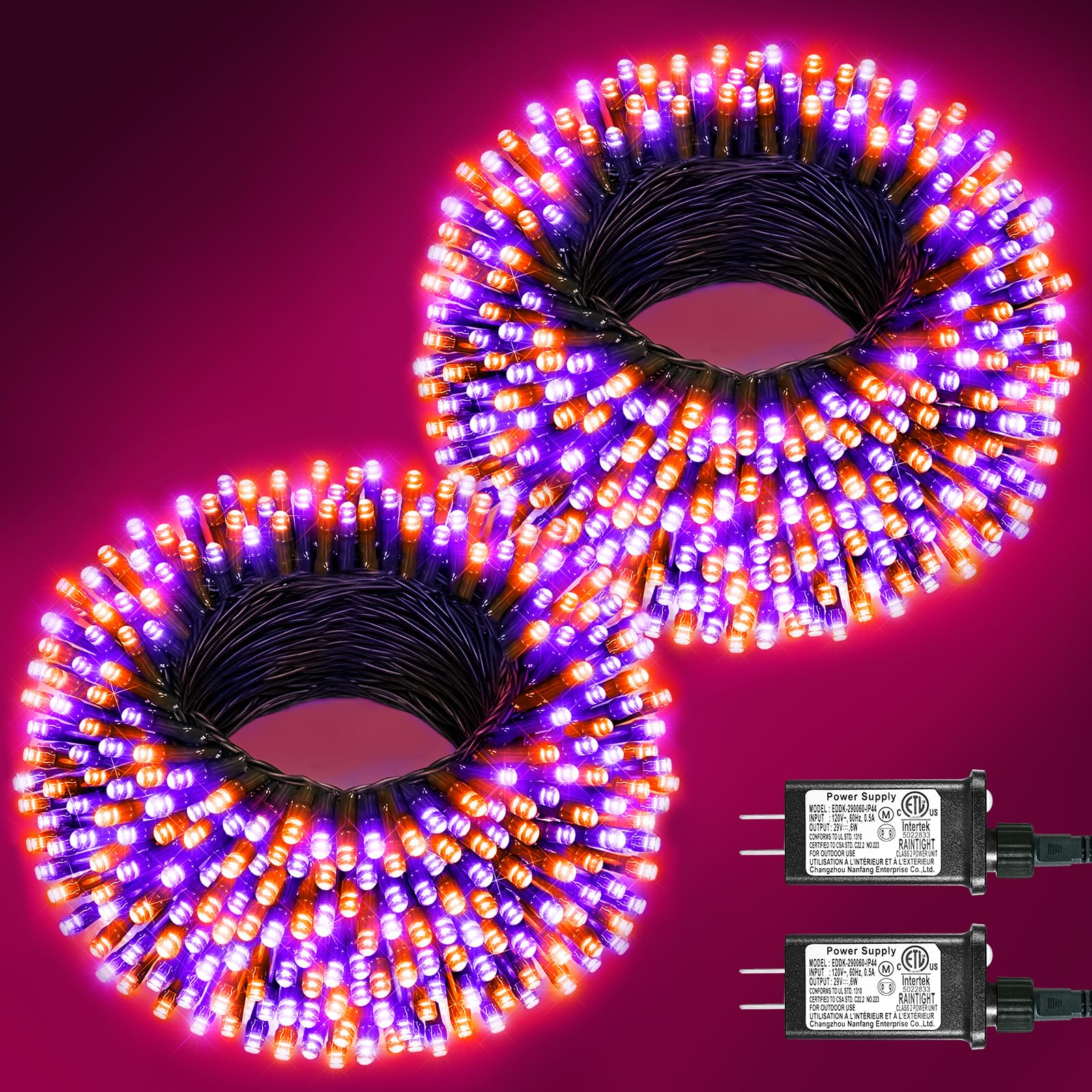 Nielfoi 2 Pack Christmas Lights - 200Ft 600 Led Waterproof Twinkle Lights In Purple Orange For Indoor & Outdoor Decorations, Model Bg-Cl3M3-306L01