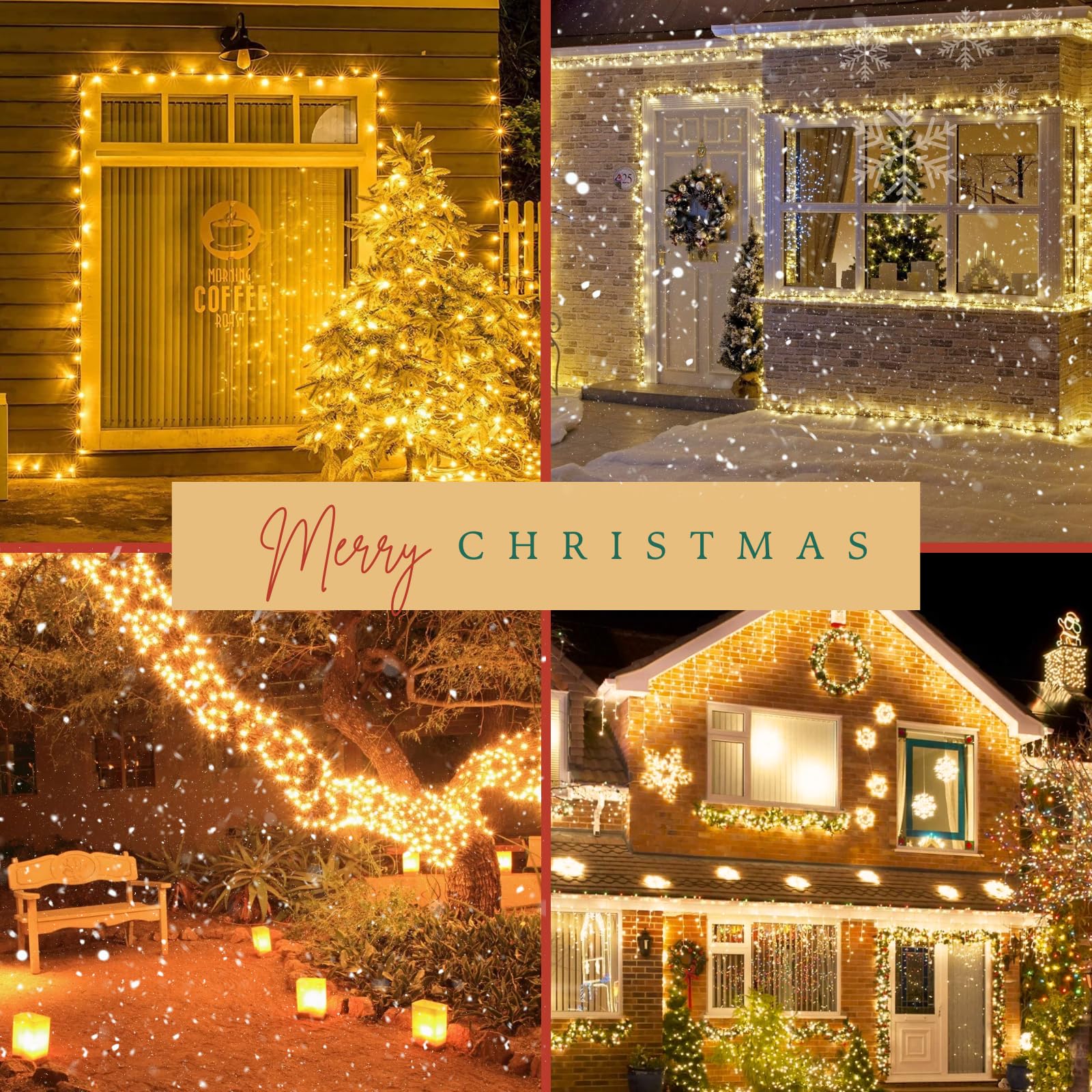 Ozs Connectable Outdoor String Lights Waterproof, 2Pack 164Ft 400 Led Christmas Tree Lights, 8 Modes Green Wire String Lights Fo